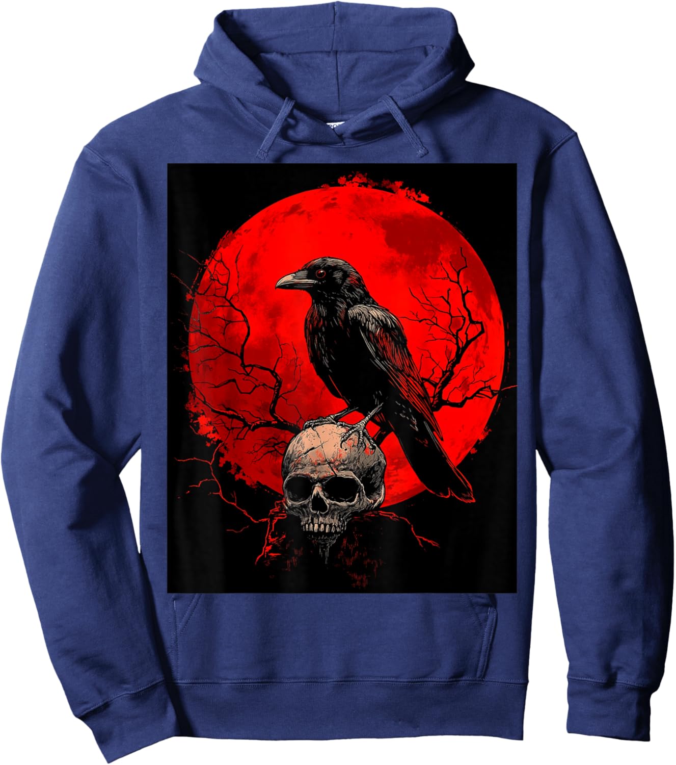 Raven Skull Moon Men Black Gothic Women Black Crow Hoodie - Hoodie | Navy