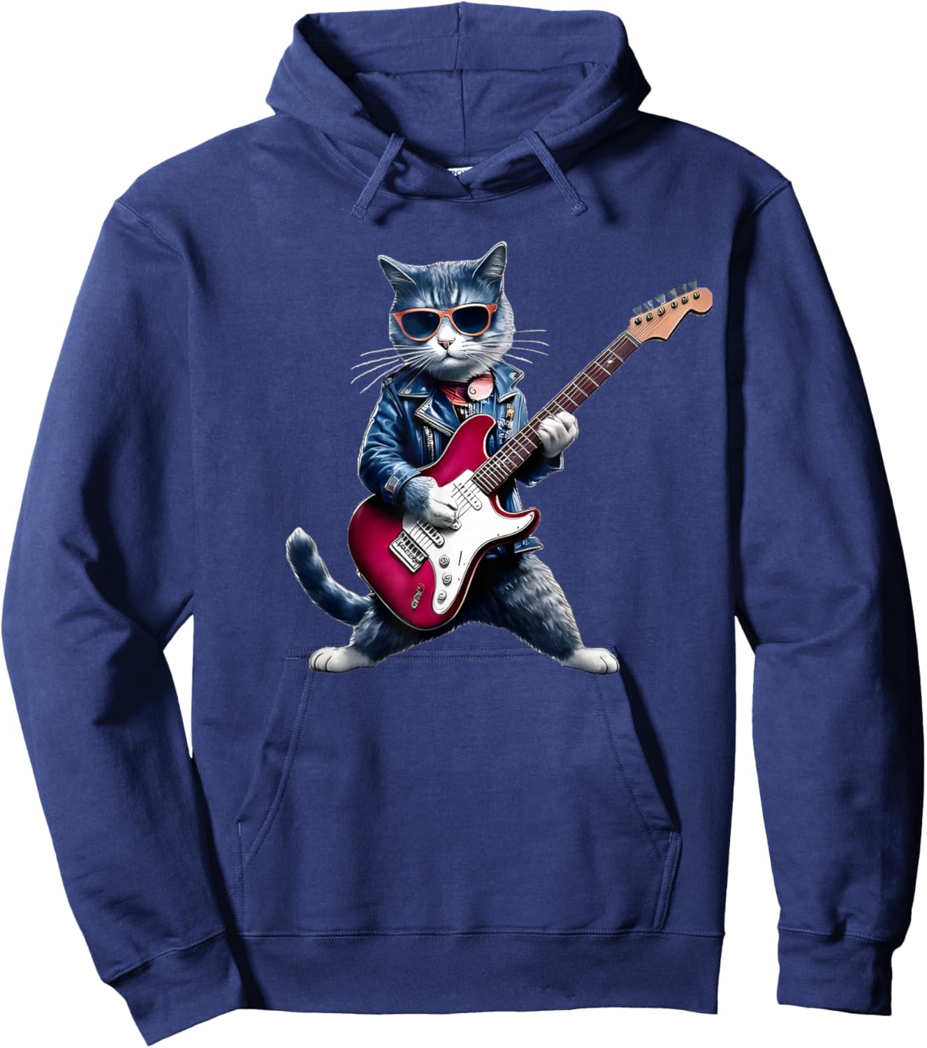 Rock Cat Playing Guitar - Funny Guitar Cat Hoodie - Hoodie | Navy