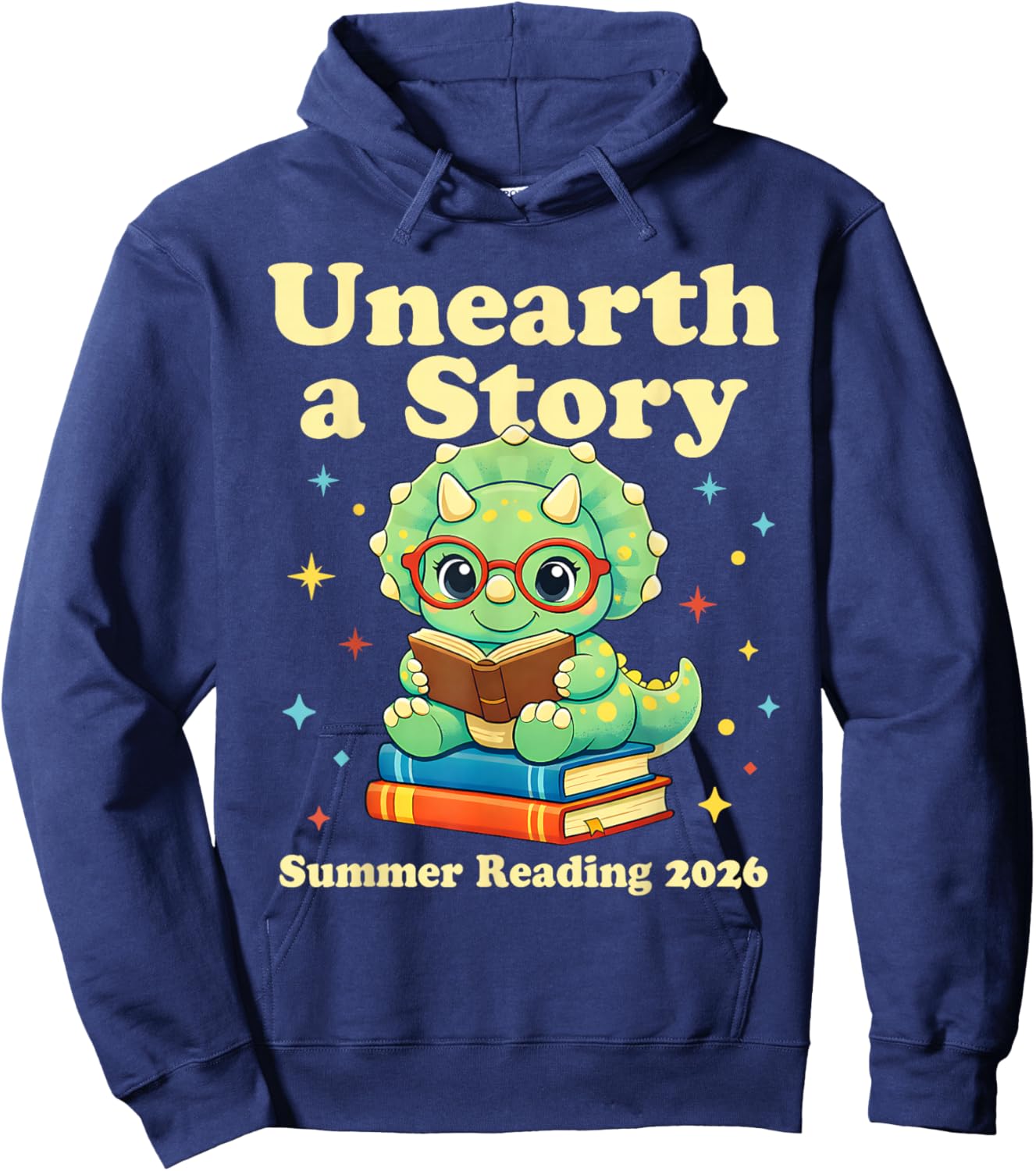 Unearth A Story Summer Reading 2026 Dinosaur Book Floral Hoodie - Hoodie | Navy