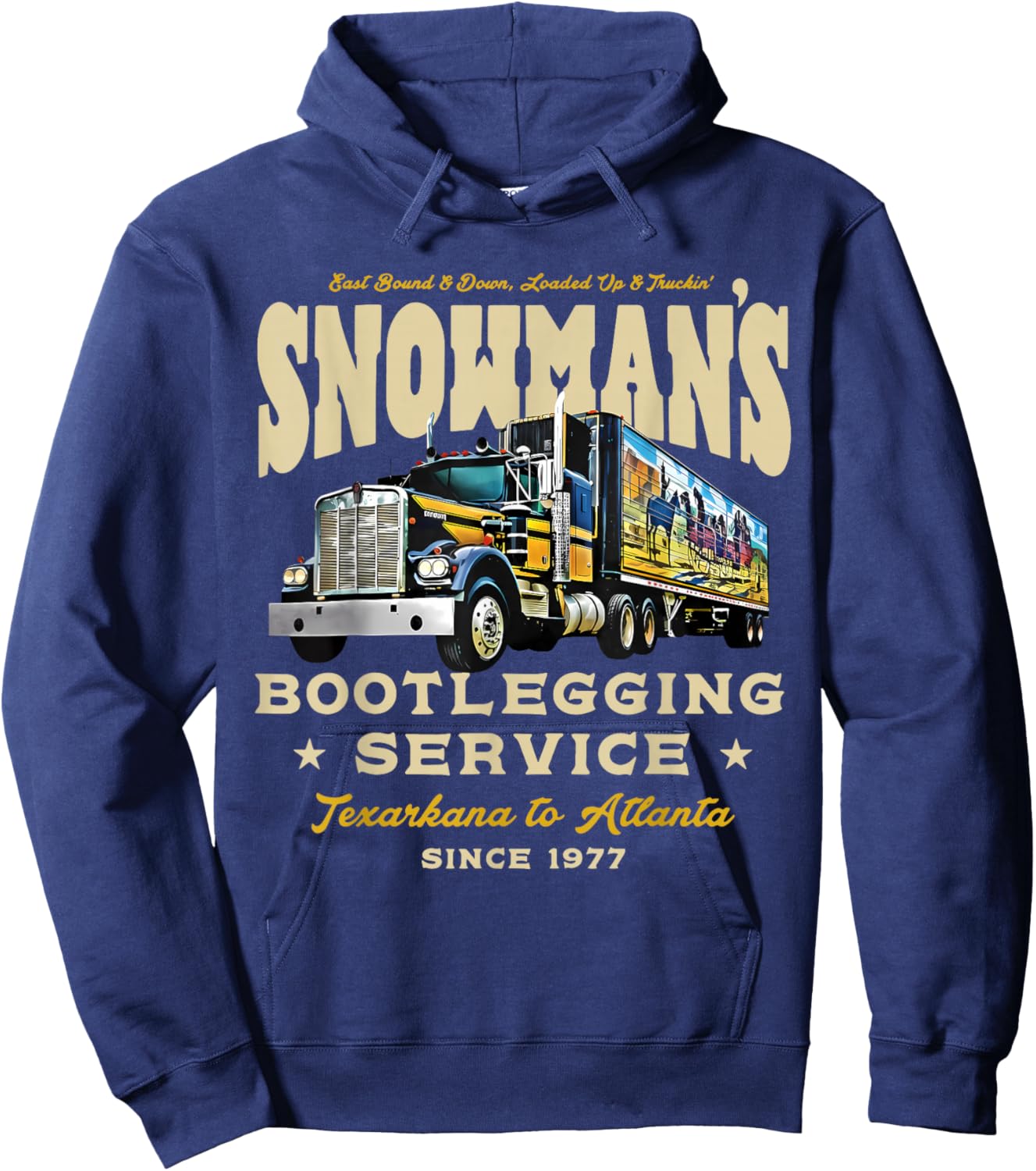 Snowman's Bootlegging Service Texarkana to Atlanta Sine 1977 Hoodie - Hoodie | Navy