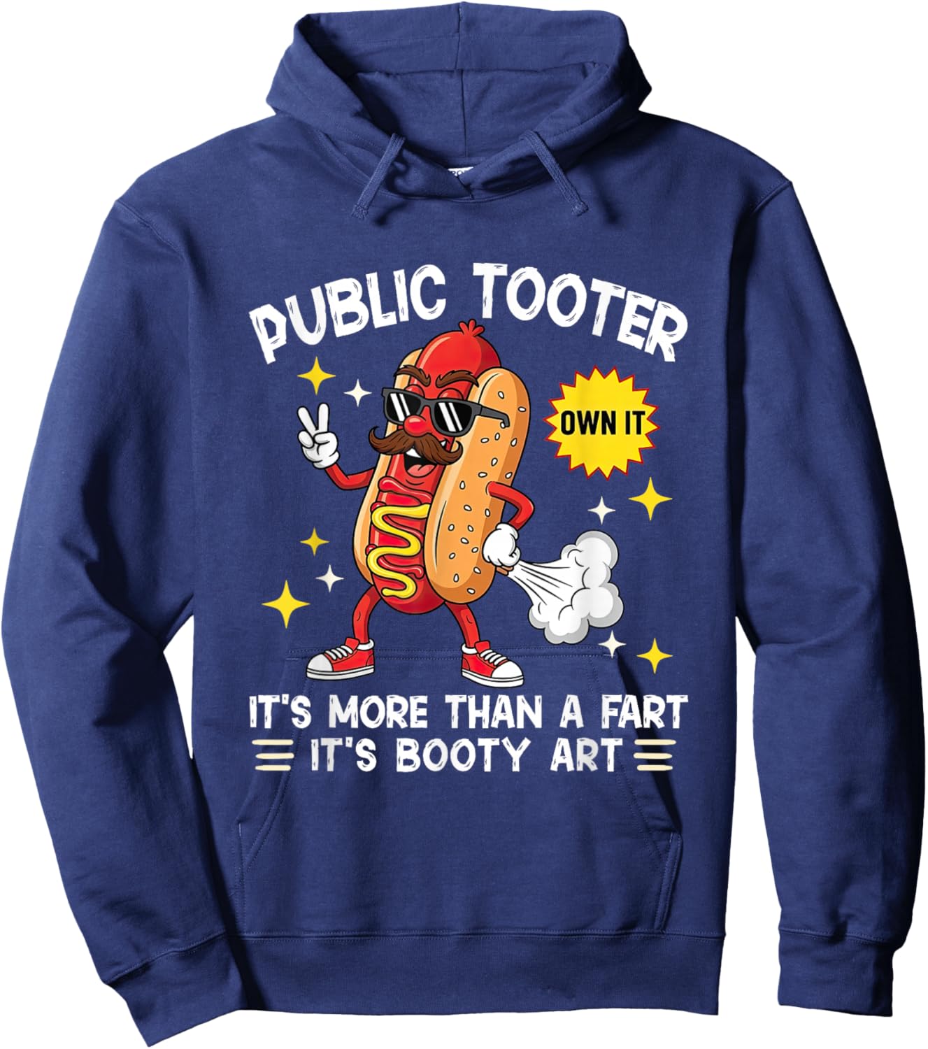 Public Tooter More Than Fart Booty Art Funny Hotdog Farting Hoodie - Hoodie | Navy