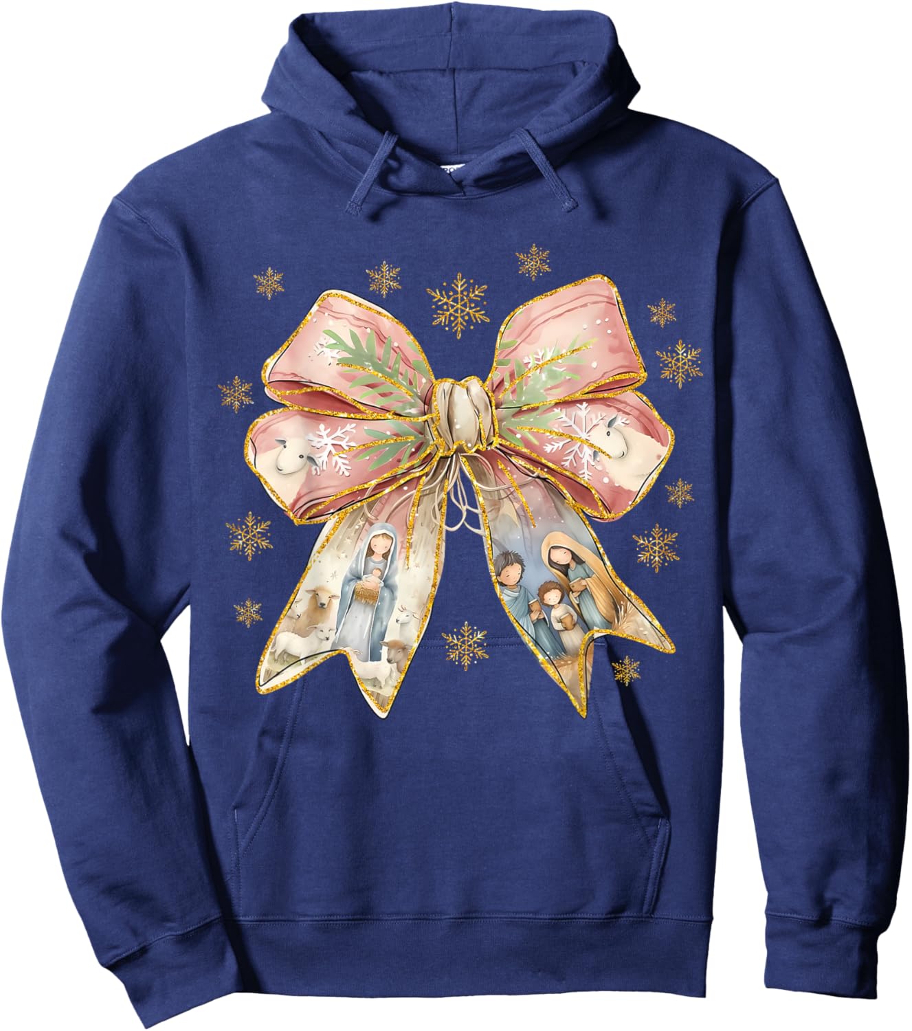 Jesus Christmas Coquette Bow Nativity Scene Christian Women Hoodie - Hoodie | Navy
