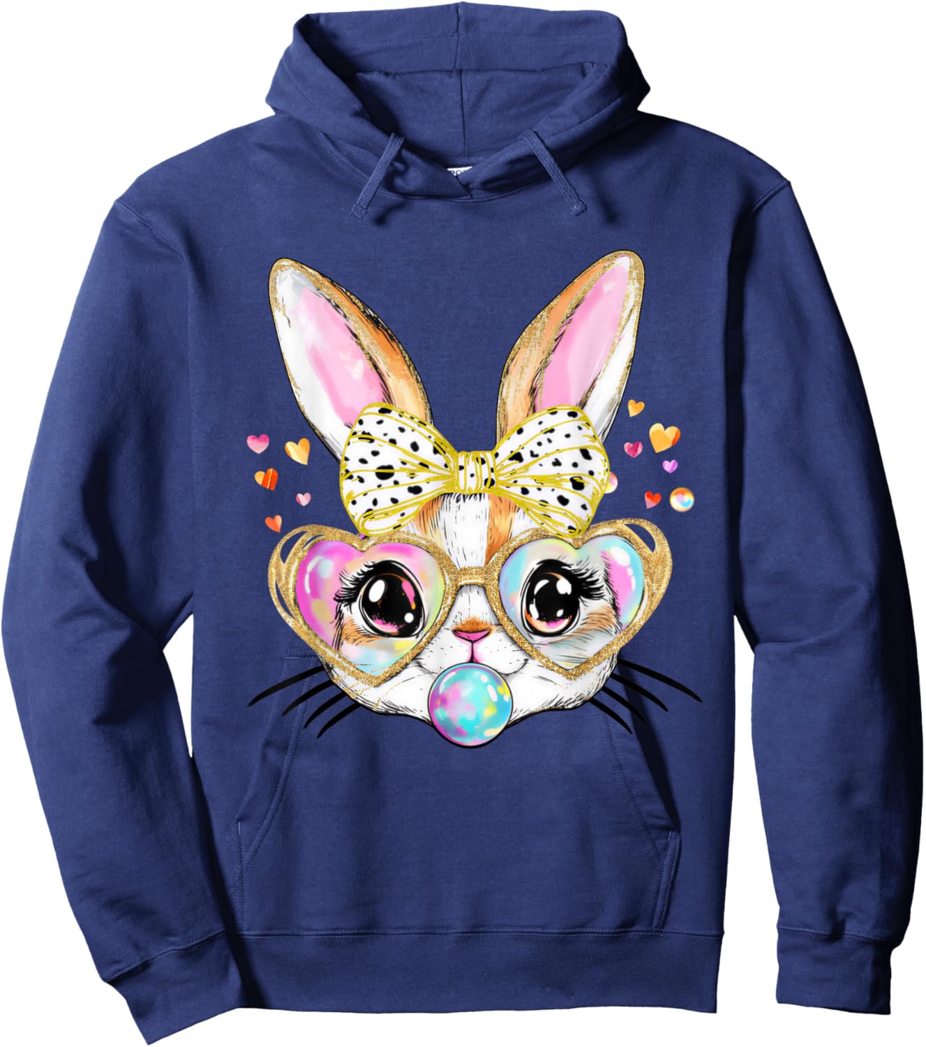 Rabbit Bunny Blowing Bubble Gum Kawaii Teen Girls Easter Day Hoodie - Hoodie | Navy