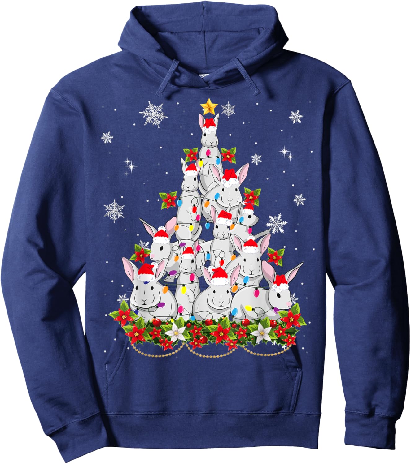 Santa Rabbit Bunny Christmas Tree Ornament Decor Gifts Hoodie - Hoodie | Navy