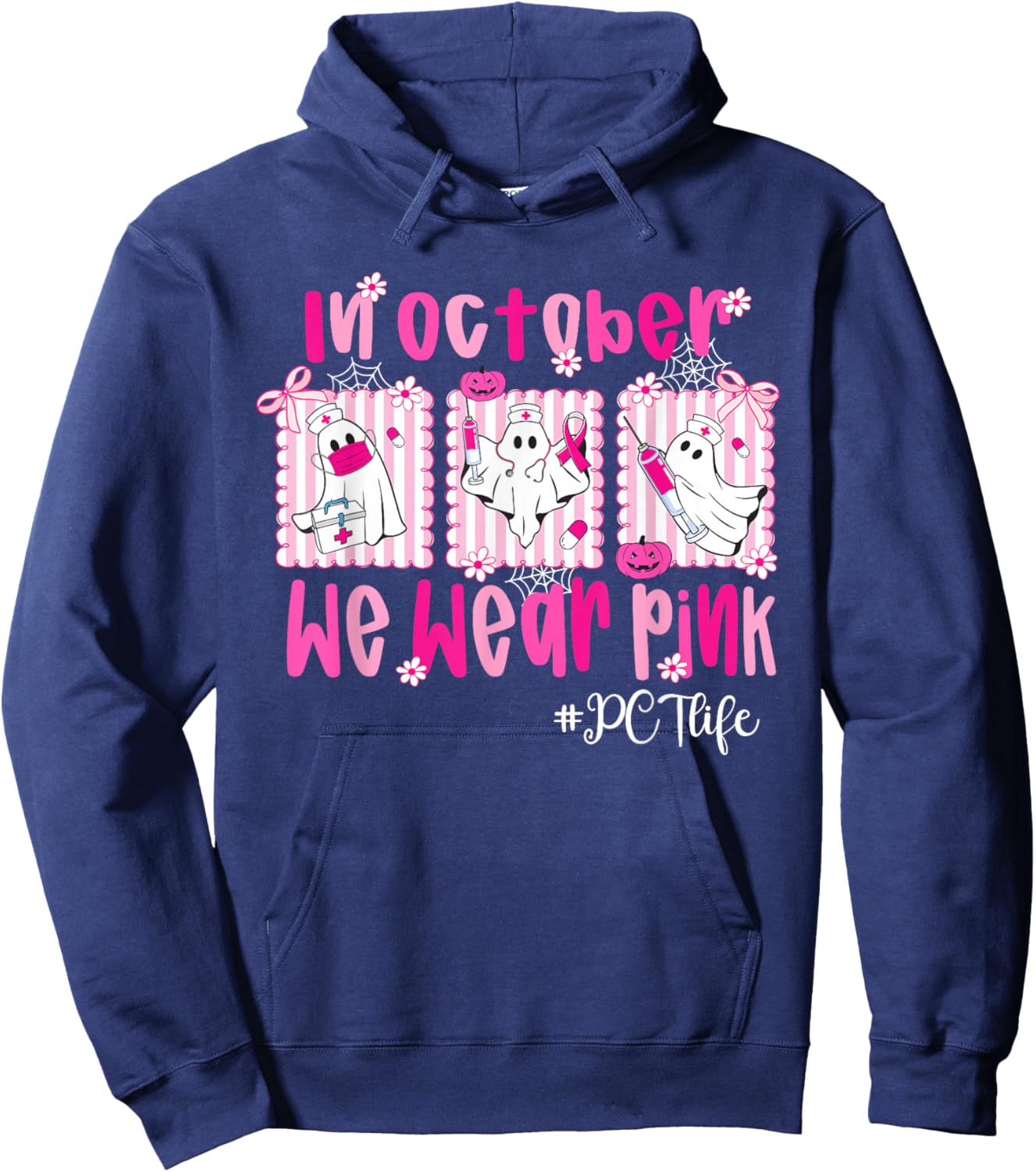 in October We Wear Pink PCT Life Breast Cancer Awareness Hoodie - Hoodie | Navy