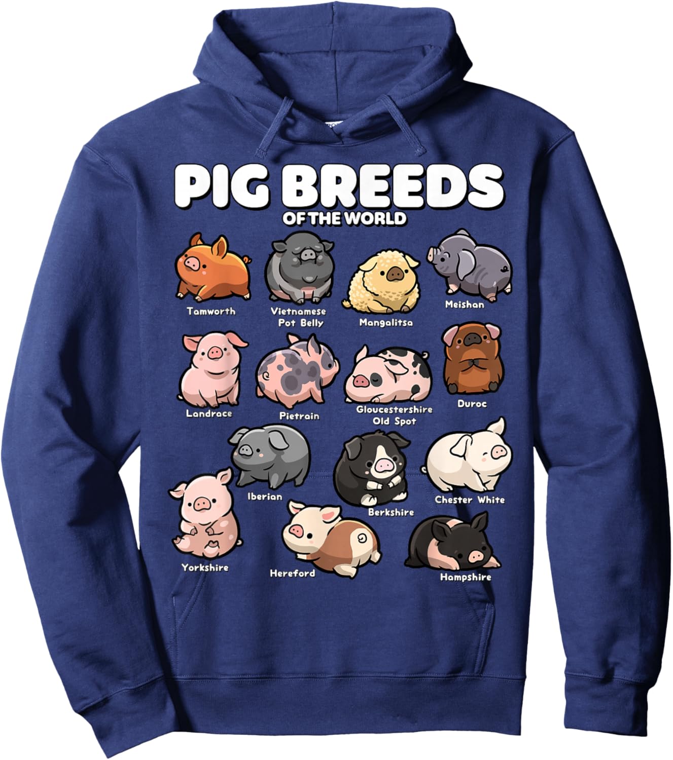 Cute Pig Breeds of the World Funny Farm Animal Lovers Hoodie - Hoodie | Navy