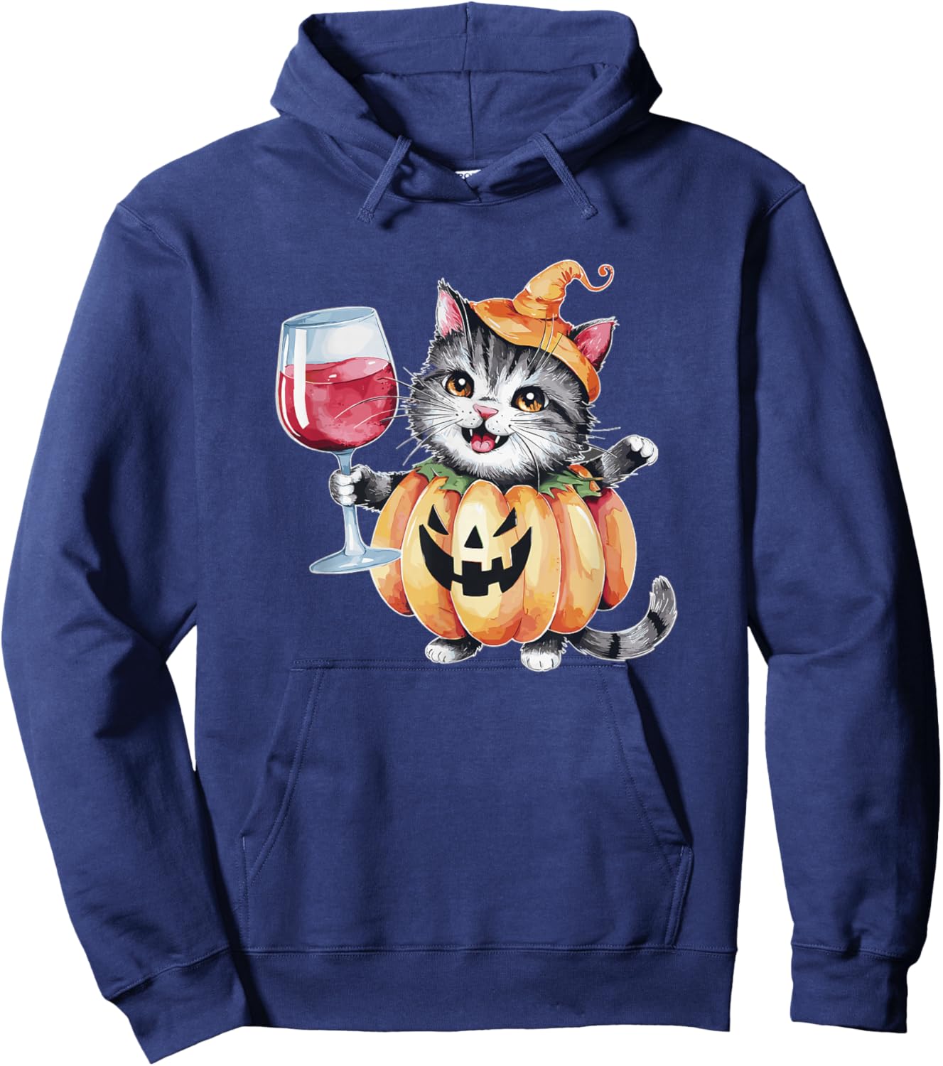Cute Pumpkin Cat Wine Glass Halloween Cats Trick Or Treat Hoodie - Hoodie | Navy