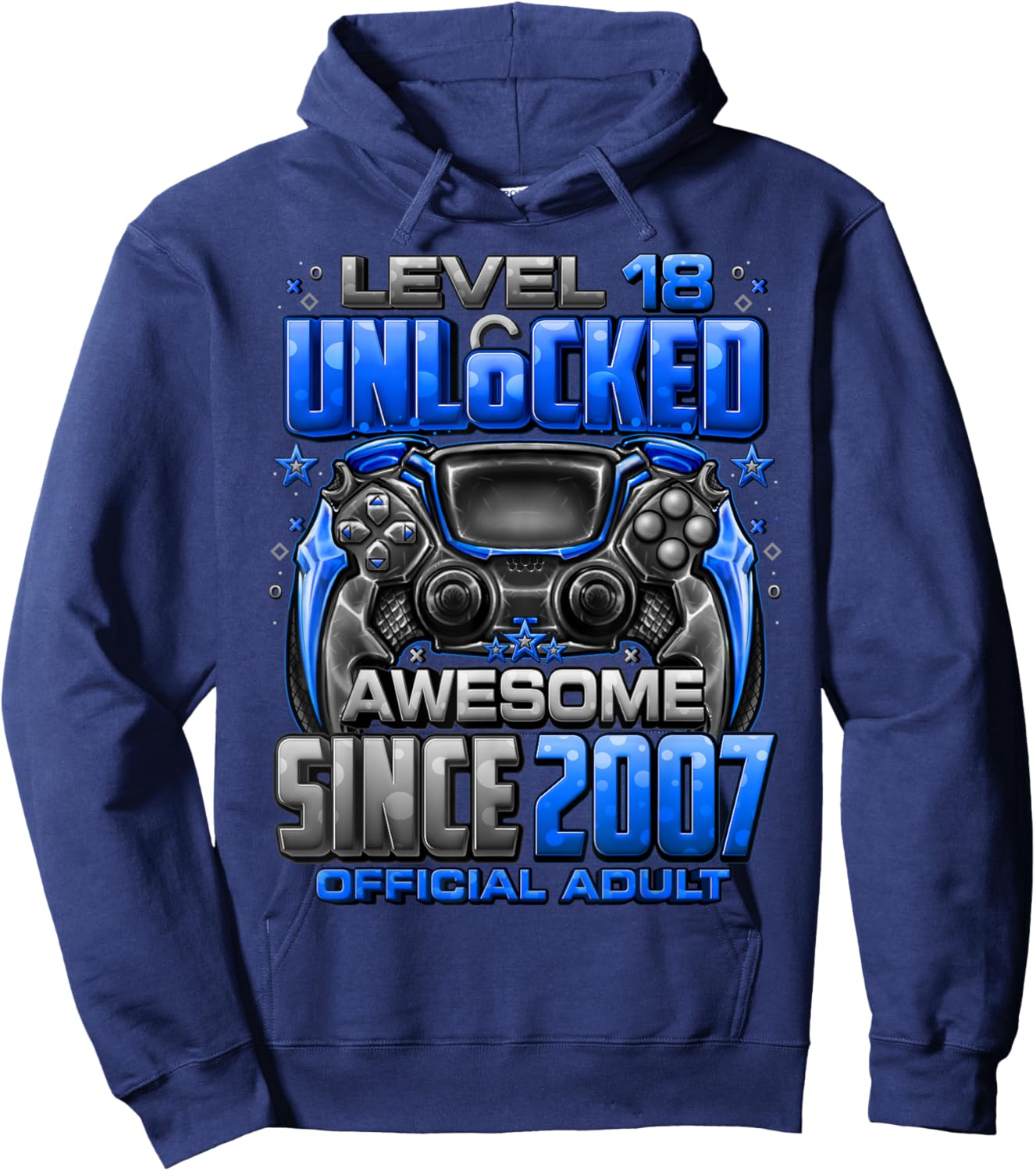 Level 18 Unlocked Awesome Since 2007 18th Birthday Gaming Hoodie - Hoodie | Navy