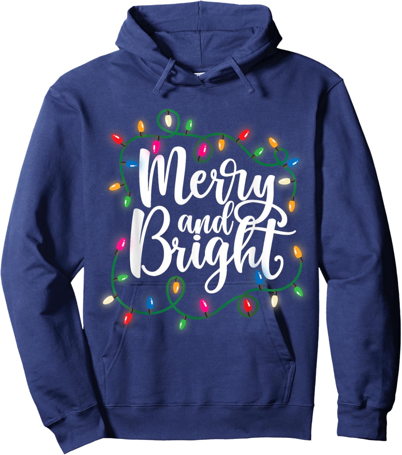 Funny Merry and Bright Christmas Lights Xmas Holiday Hoodie - Hoodie | Navy
