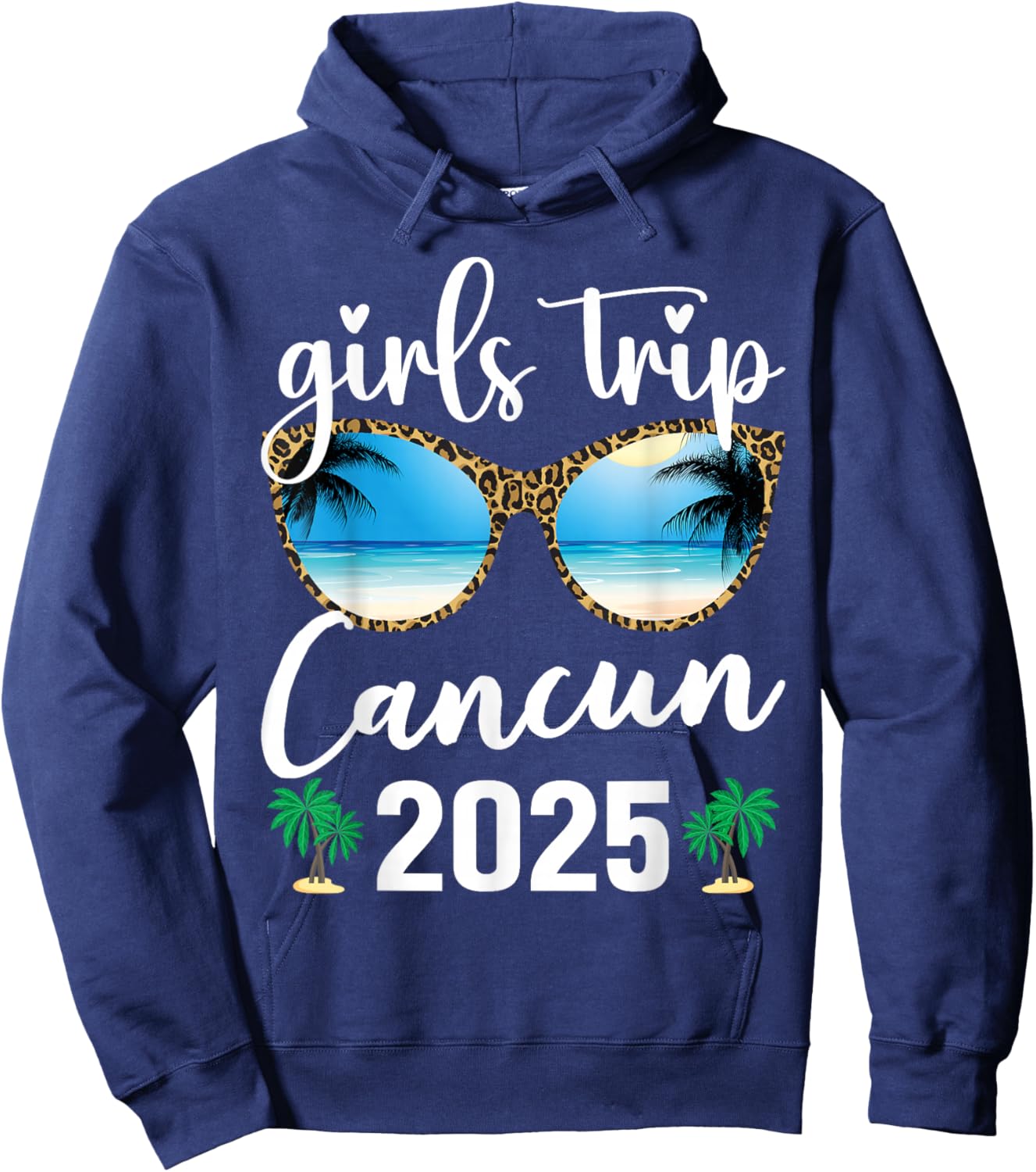 Girls Trip Cancun Mexico 2025 Leopard Sunglasses Vacation Hoodie - Hoodie | Navy