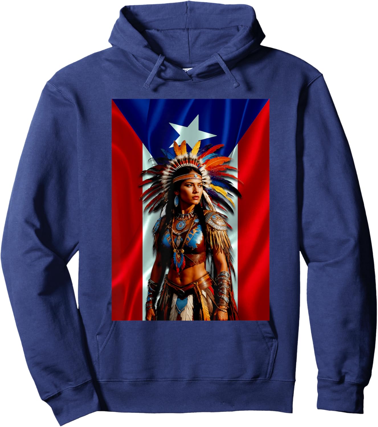 Boricua Taino Woman Puerto Rico Flag Hispanic Heritage Month Hoodie - Hoodie | Navy