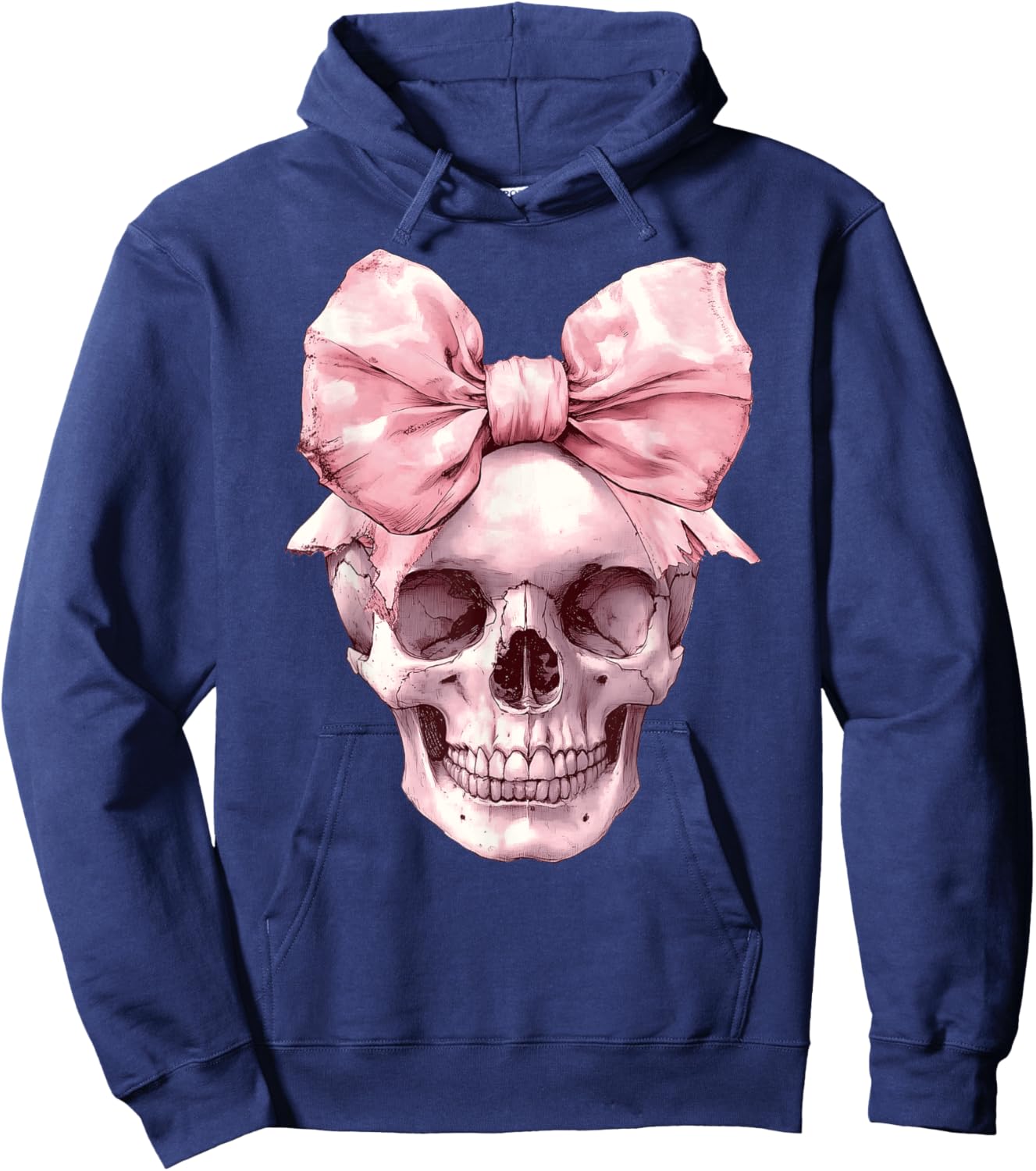Cute Pink Coquette Bow Skull Spooky Halloween Women Girls Hoodie - Hoodie | Navy