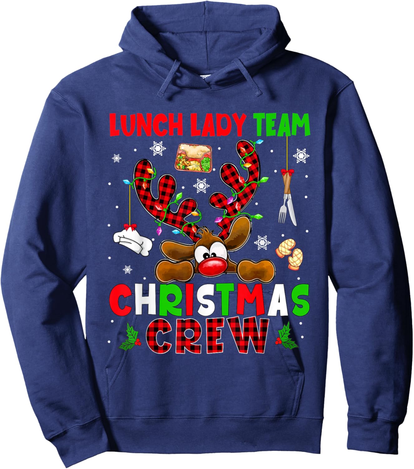 Lunch Lady Team Christmas Crew Proud Job Colorful Reindeer Hoodie - Hoodie | Navy