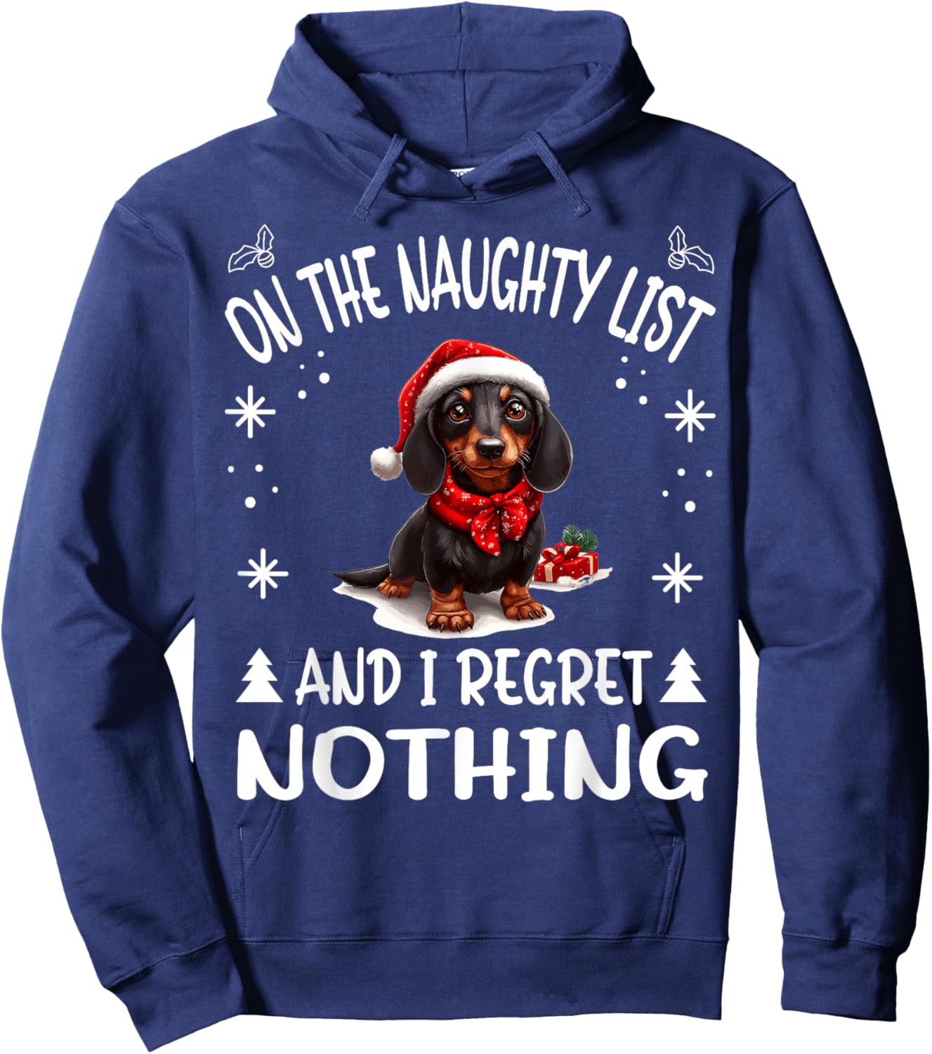 Cute Dachshund Wiener Doxie dog Dog Christmas On The Naughty Hoodie - Hoodie | Navy