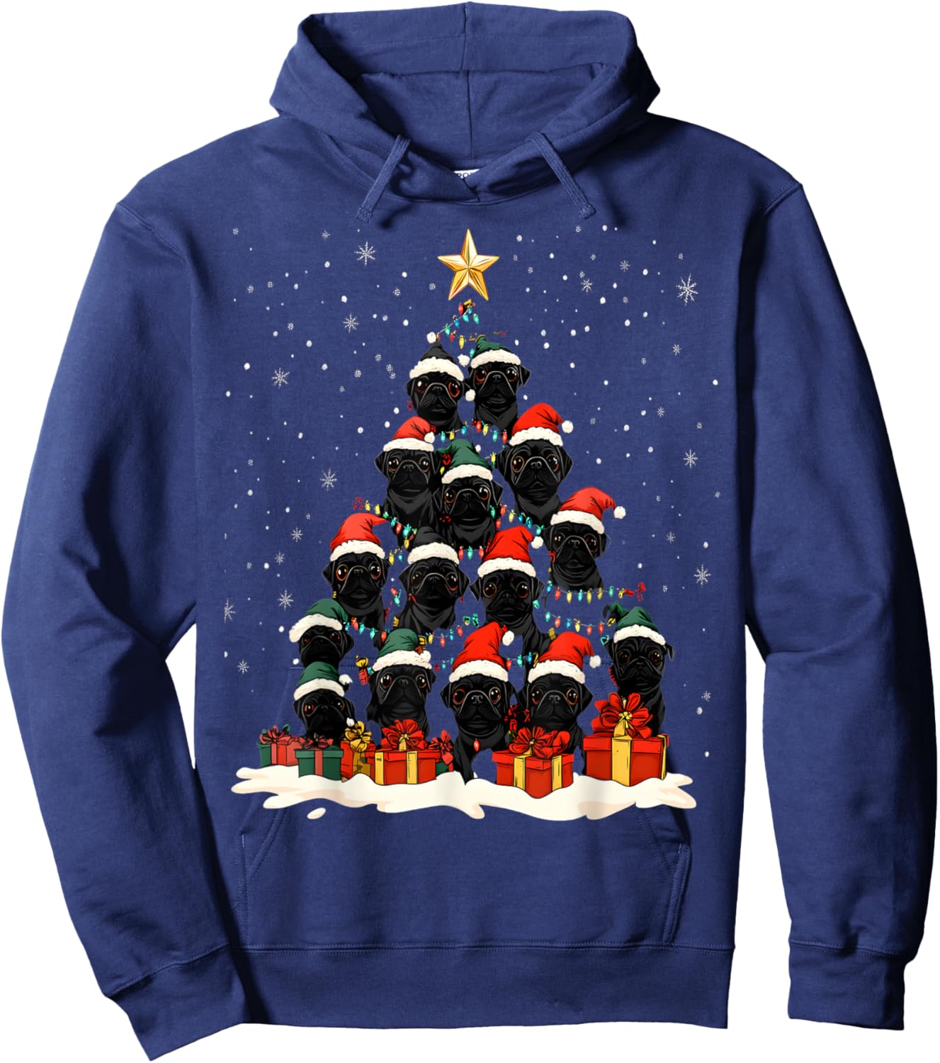 Black Pug Christmas Tree Dog Santa Xmas Merry Dogmas Hoodie - Hoodie | Navy