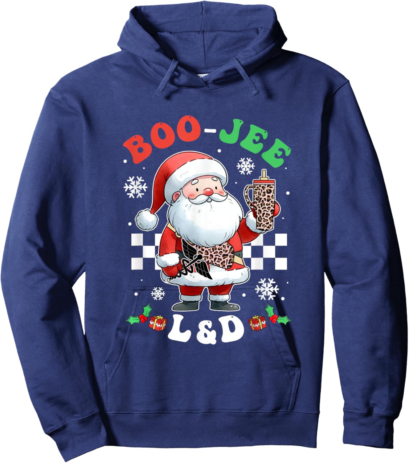 Groovy Bougie L&D Santa Christmas Matching Nurse Scrub Women Hoodie - Hoodie | Navy