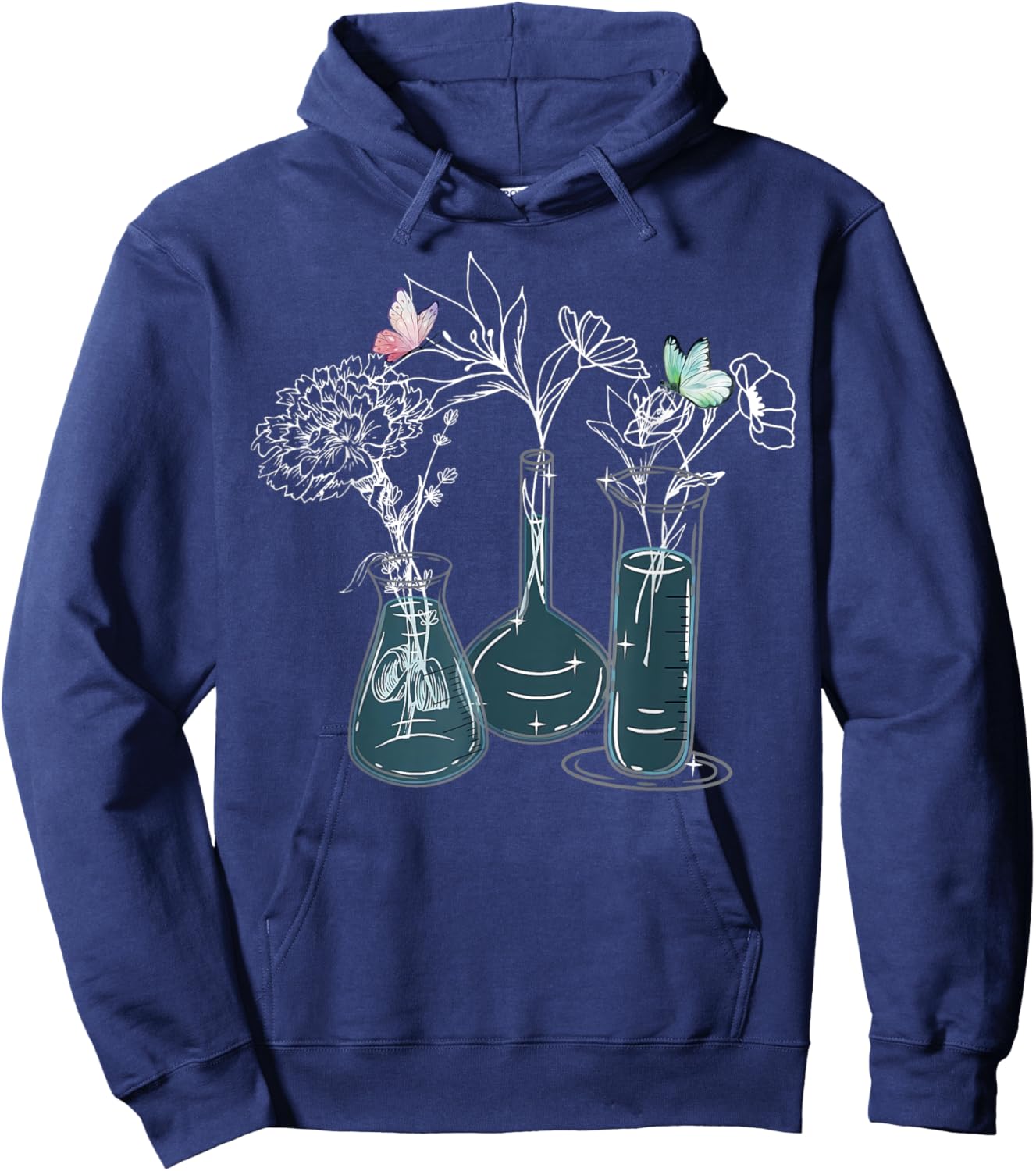 Science Laboratory Floral Flask Butterfly Biology Teacher Hoodie - Hoodie | Navy