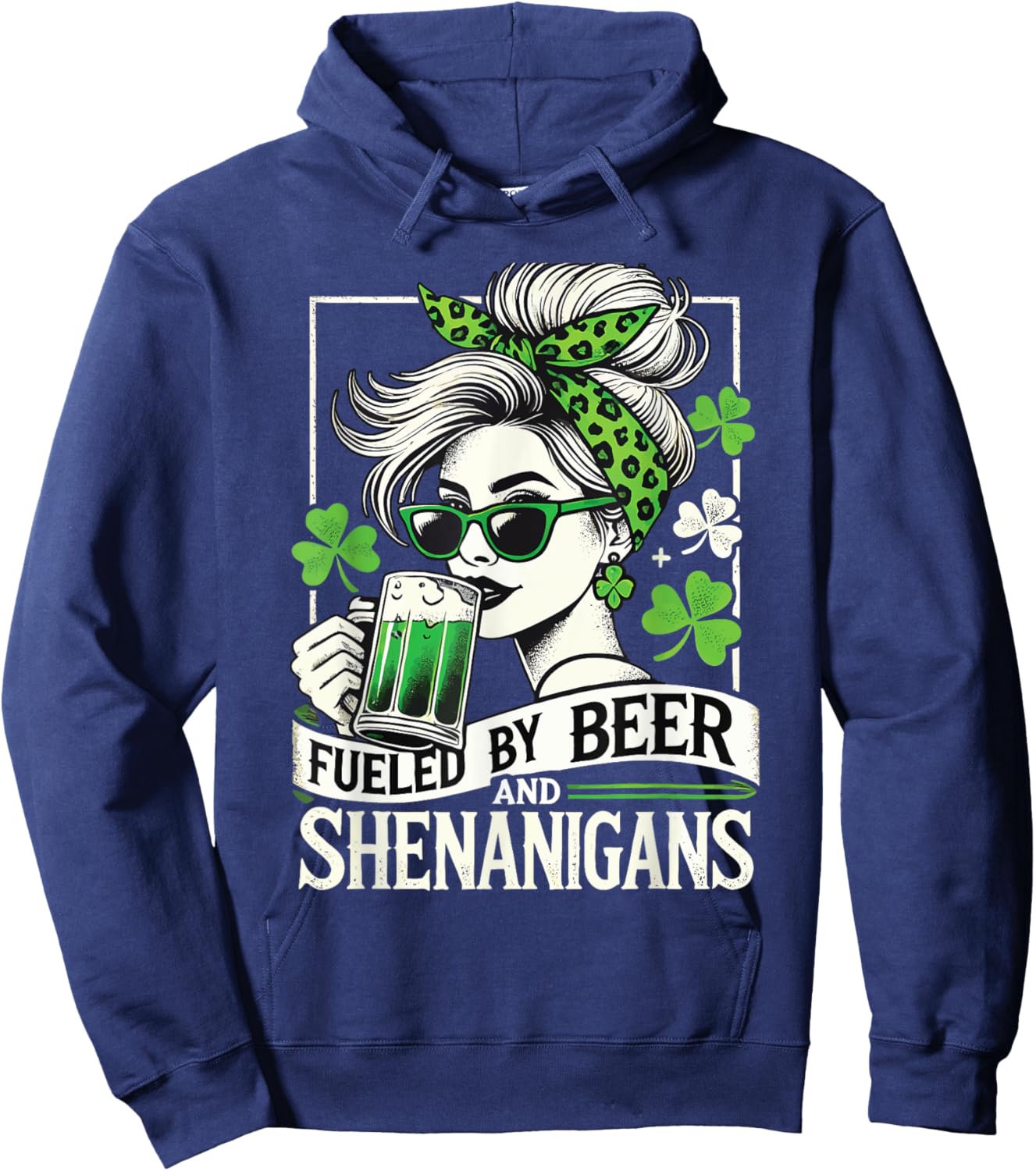 St. Patrick's Day Fueled By Beer and Shenanigans Hoodie - Hoodie | Navy