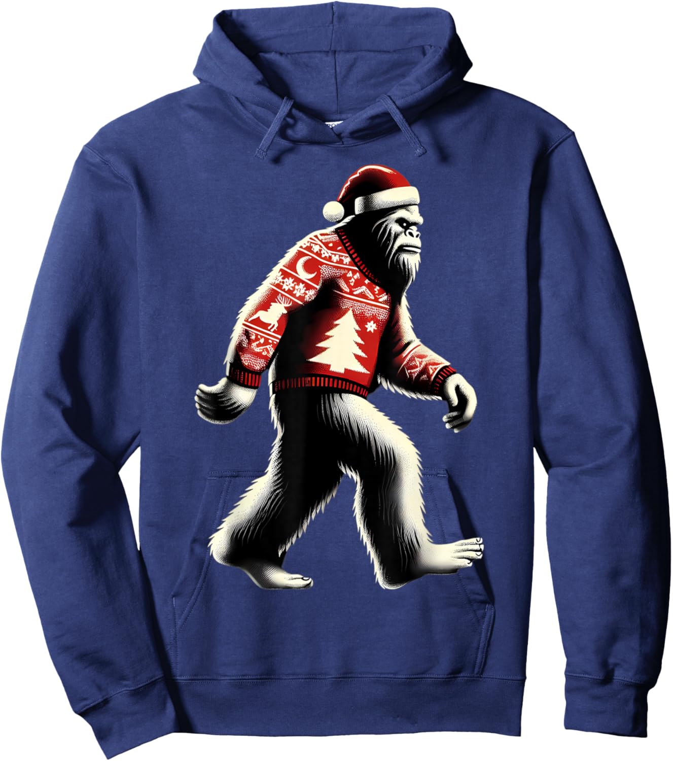 Walking Sasquatch With Santa Hat Christmas Big-foot Funny Hoodie - Hoodie | Navy