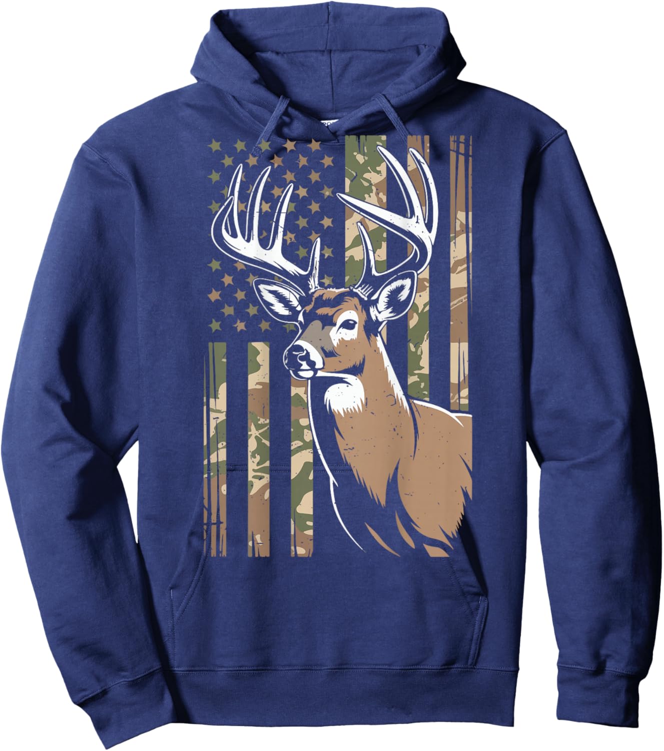 Men Boy Camo Deer Hunting American Flag Whitetail Buck Youth Hoodie - Hoodie | Navy