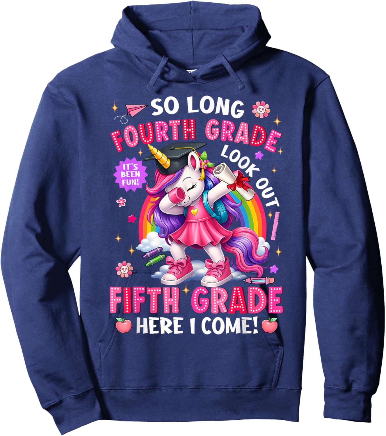 So Long 4th Grade Look Out 5th Grade Here I Come Unicorn Hoodie - Hoodie | Navy