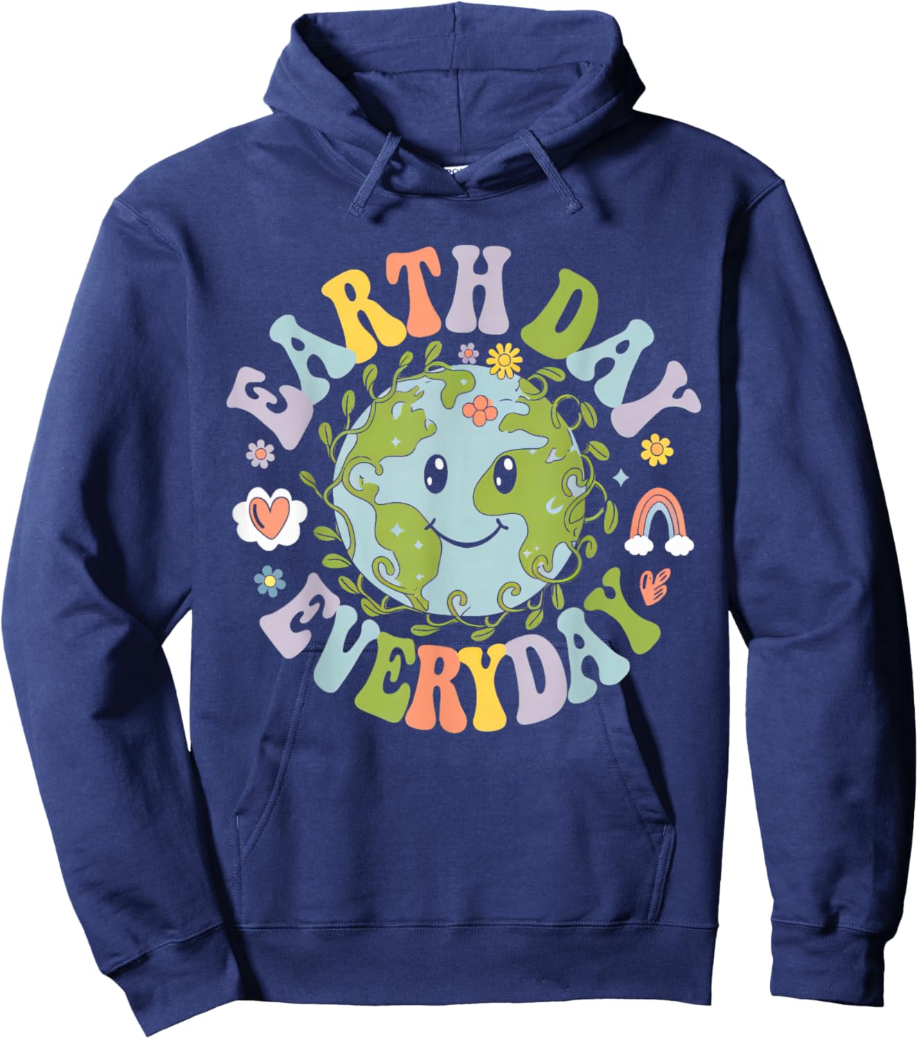 Groovy Earth Day Funny Cute Earth With Floral Earth Day 2026 Hoodie - Hoodie | Navy