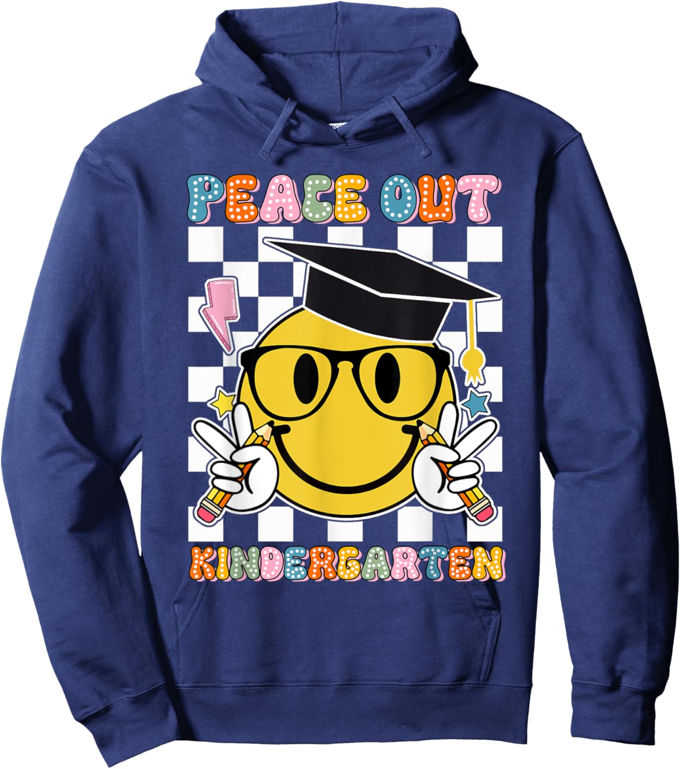 Peace Out Kindergarten Last Day of School Smile Face Kids Hoodie - Hoodie | Navy