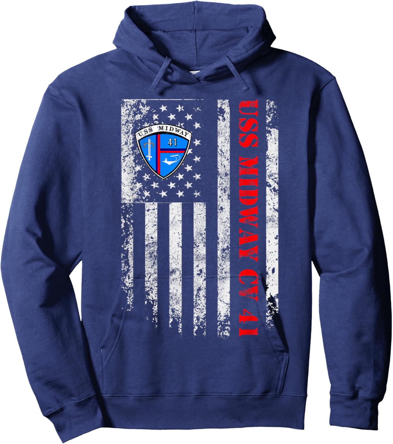 USS Midway CV 41 Aircraft Carrier Veteran USA Flag Vintage Hoodie - Hoodie | Navy