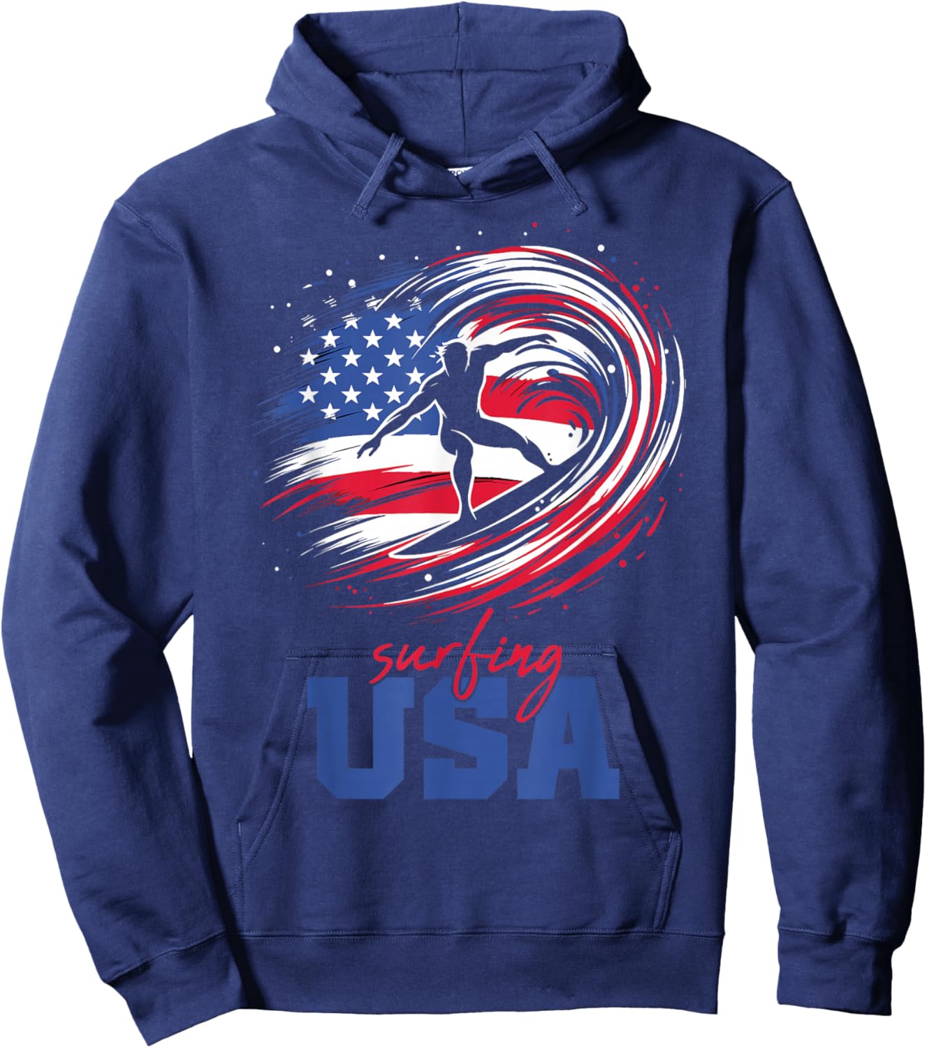 Surfing USA American Flag Surfer Patriotic Hoodie - Hoodie | Navy