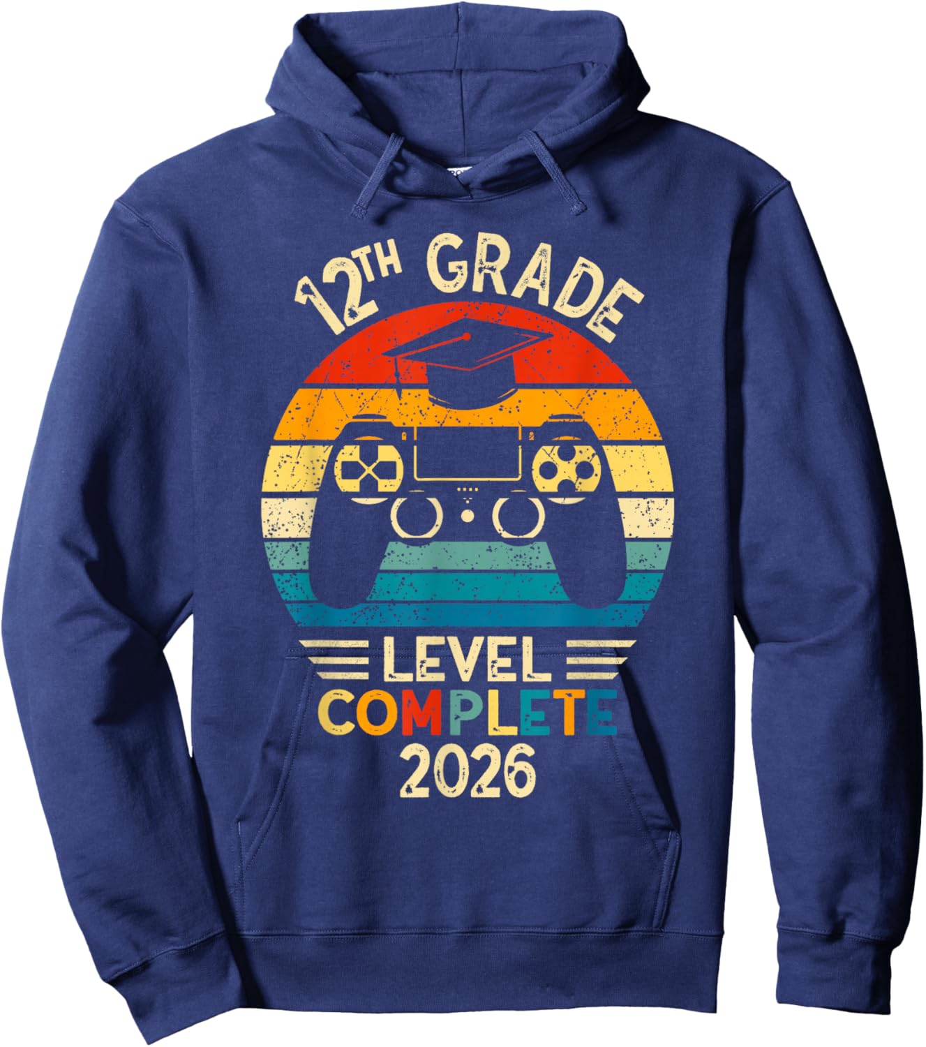 12th Grade Graduation 2026 Level Complete Gamer Hoodie - Hoodie | Navy