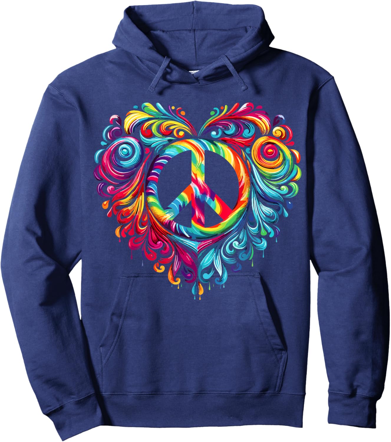 Heart Peace Sign Colorful Hippie Hoodie - Hoodie | Navy