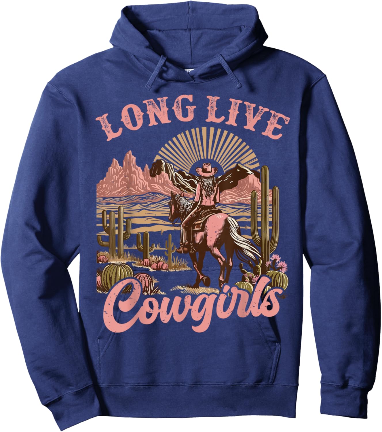 Vintage Western Country Southern Women Girls Gifts Long Live Country Cute Cowgirl Riding Horse Howdy Rodeo Hoodie - Hoodie | Navy