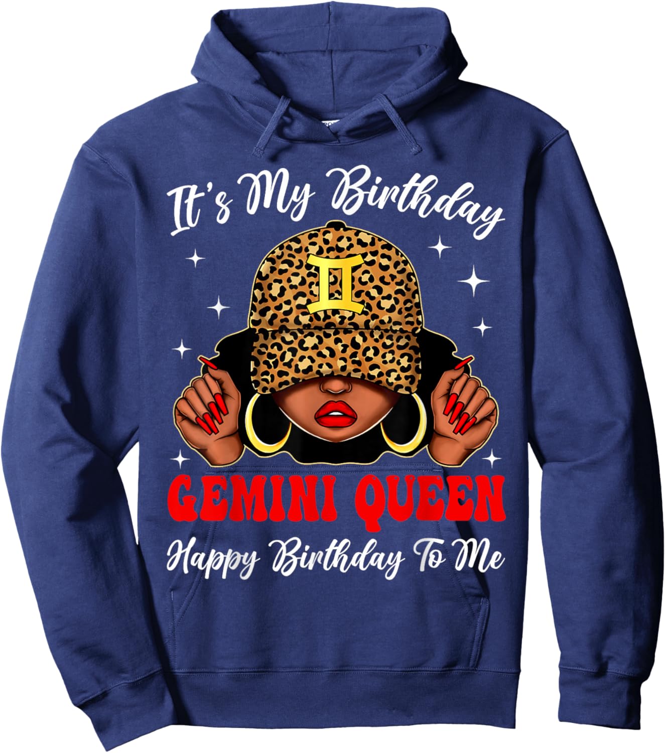 Gemini Black Woman Leopard Cap Zodiac It's My Birthday Hoodie - Hoodie | Navy