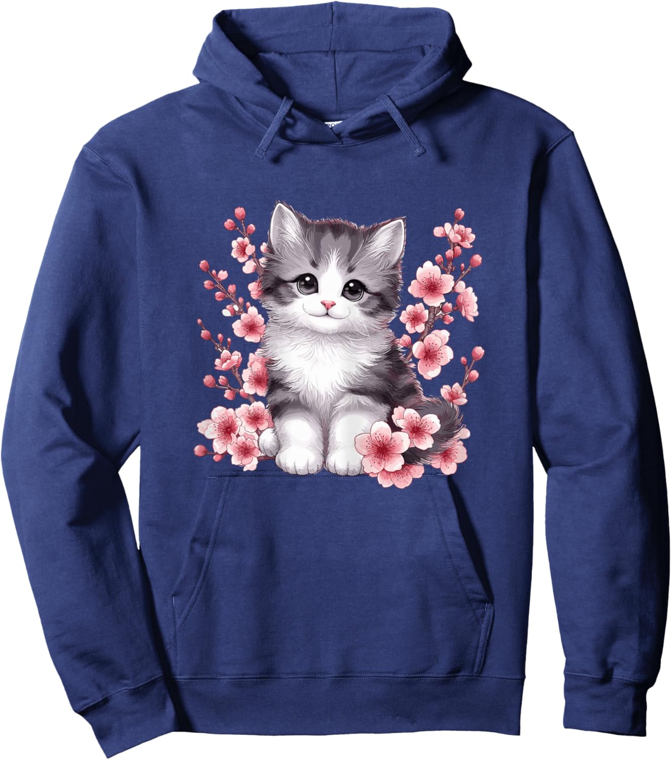 Cat with Cherry Blossoms Cute Cat Hoodie - Hoodie | Navy