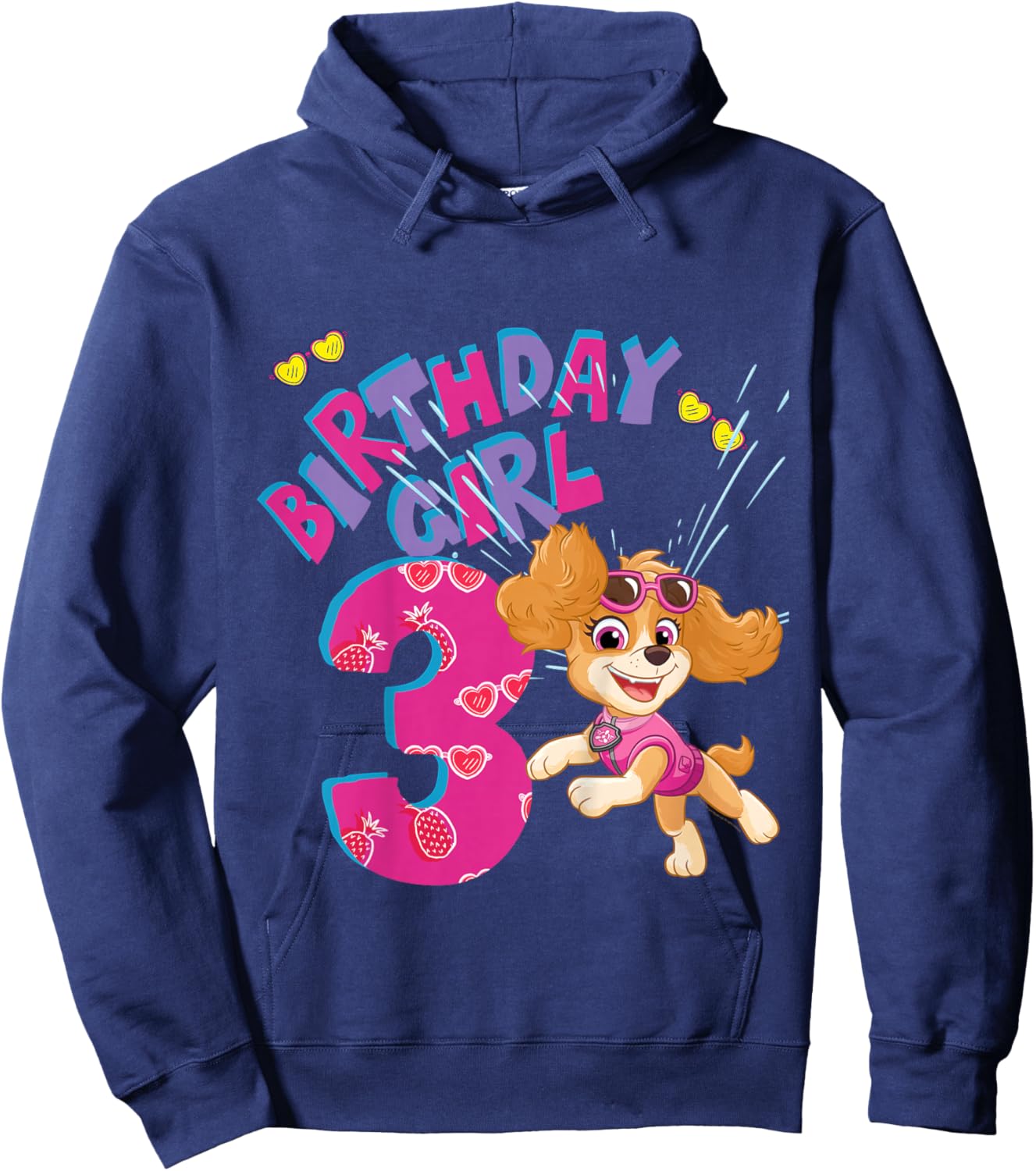 Official Paw Patrol Skye Jumping Birthday Girl Age 3 Hoodie - Hoodie | Navy
