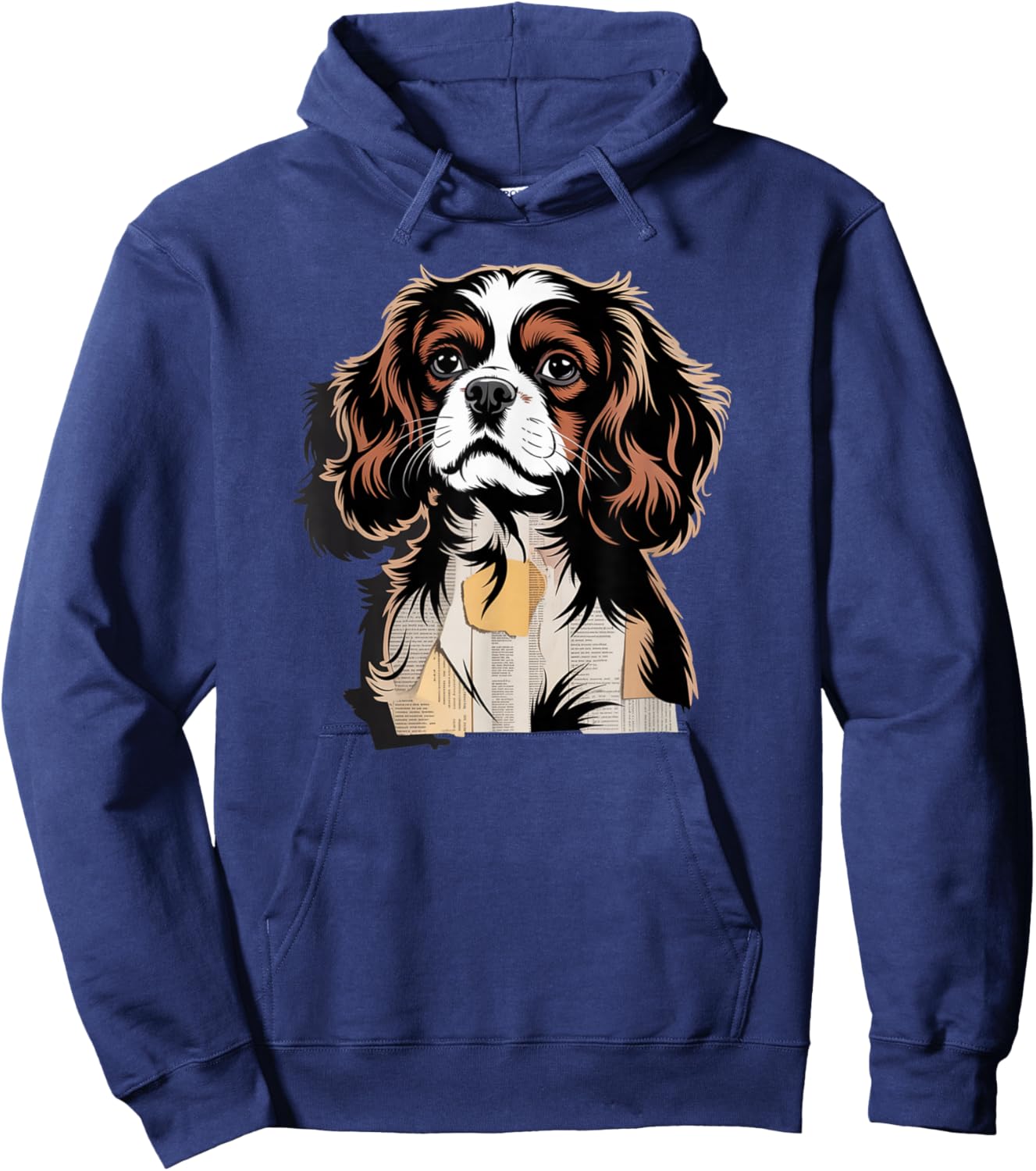 Newspaper Art Cavalier King Charles Spaniel Hoodie - Hoodie | Navy