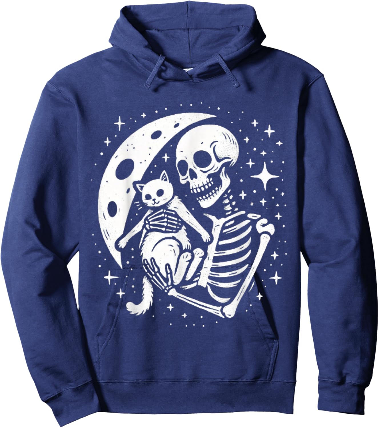 Vintage Skeleton Cat Skull Goth Halloween Men Women Kids Hoodie - Hoodie | Navy