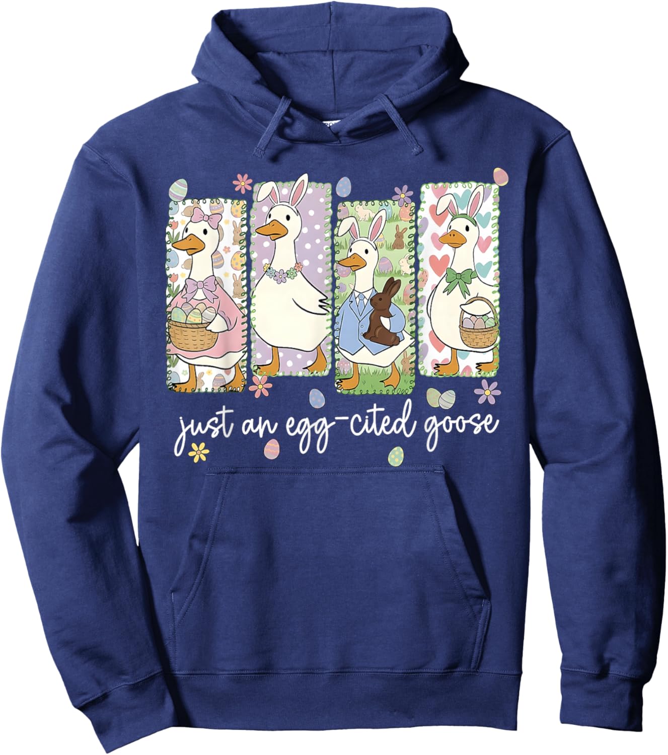 Preppy Just an Egg-Cited Goose Easter Silly Goose Girl Women Hoodie - Hoodie | Navy