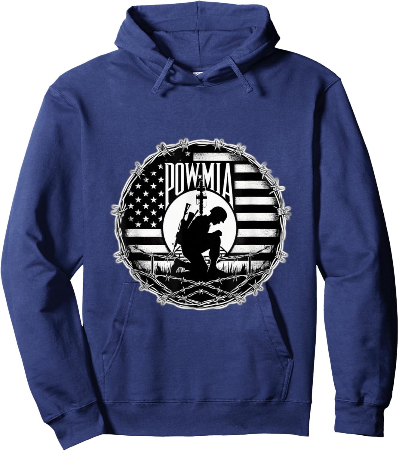 Obvious Logic POW MIA -Adults Black Cotton, Polyester Blend Short Sleeve Hoodie - Hoodie | Navy
