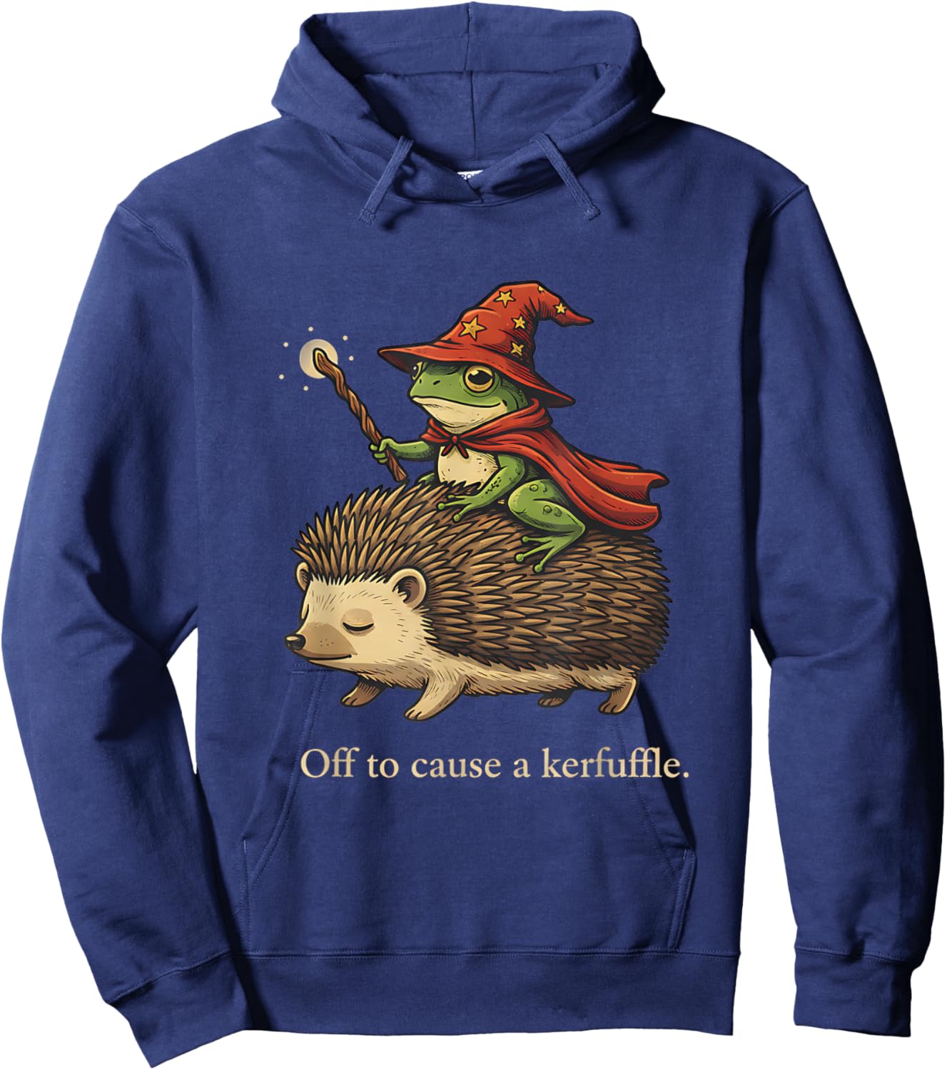 Off to Cause A Kerfuffle - Funny Meme Whimsical Frog Wizard Hoodie - Hoodie | Navy