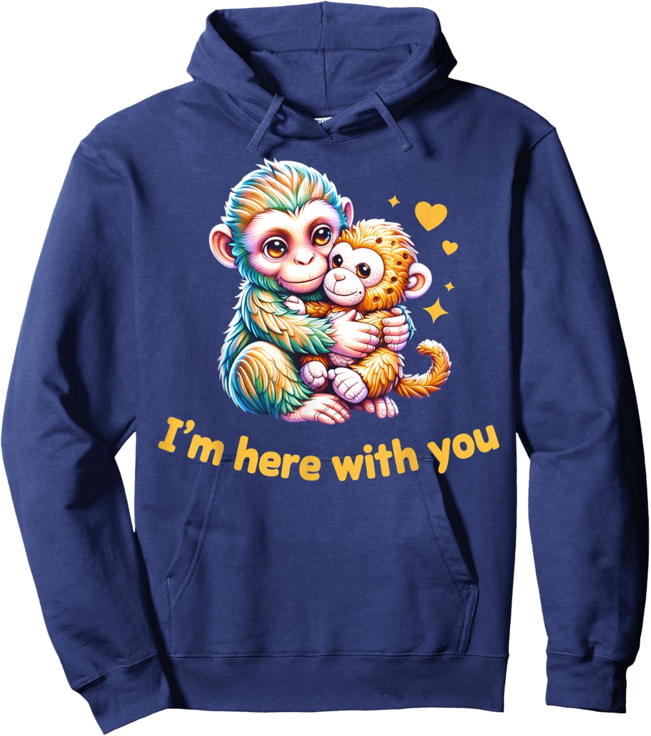 I'm Here with You Cute Baby Monkey Punch Hoodie - Hoodie | Navy