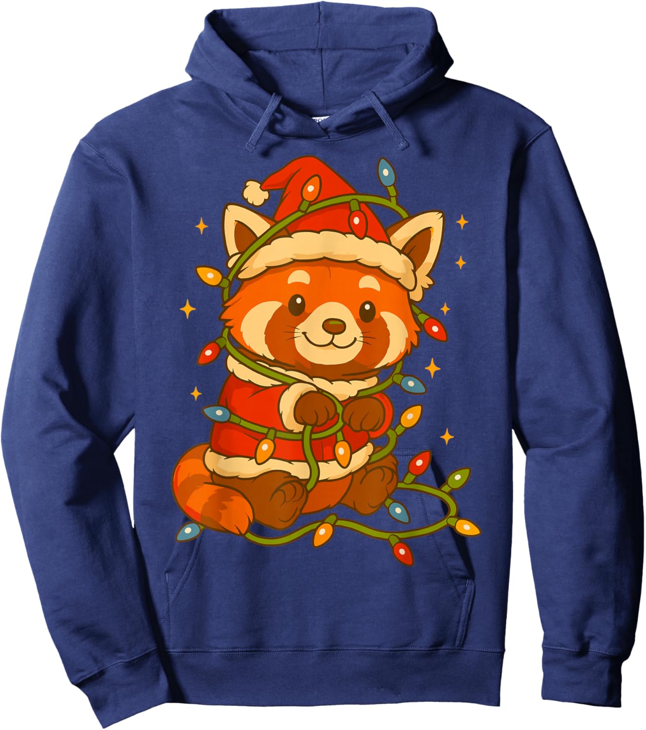 Red Panda with Christmas Lights and Costume Hoodie - Hoodie | Navy