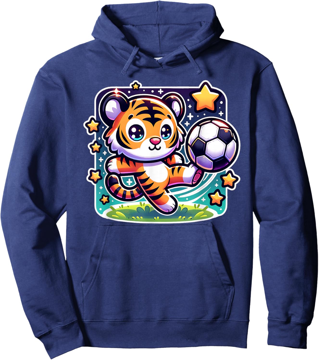 Soccer Player Tiger Cub Kicking Soccer Ball Cute Girls Boys Hoodie - Hoodie | Navy