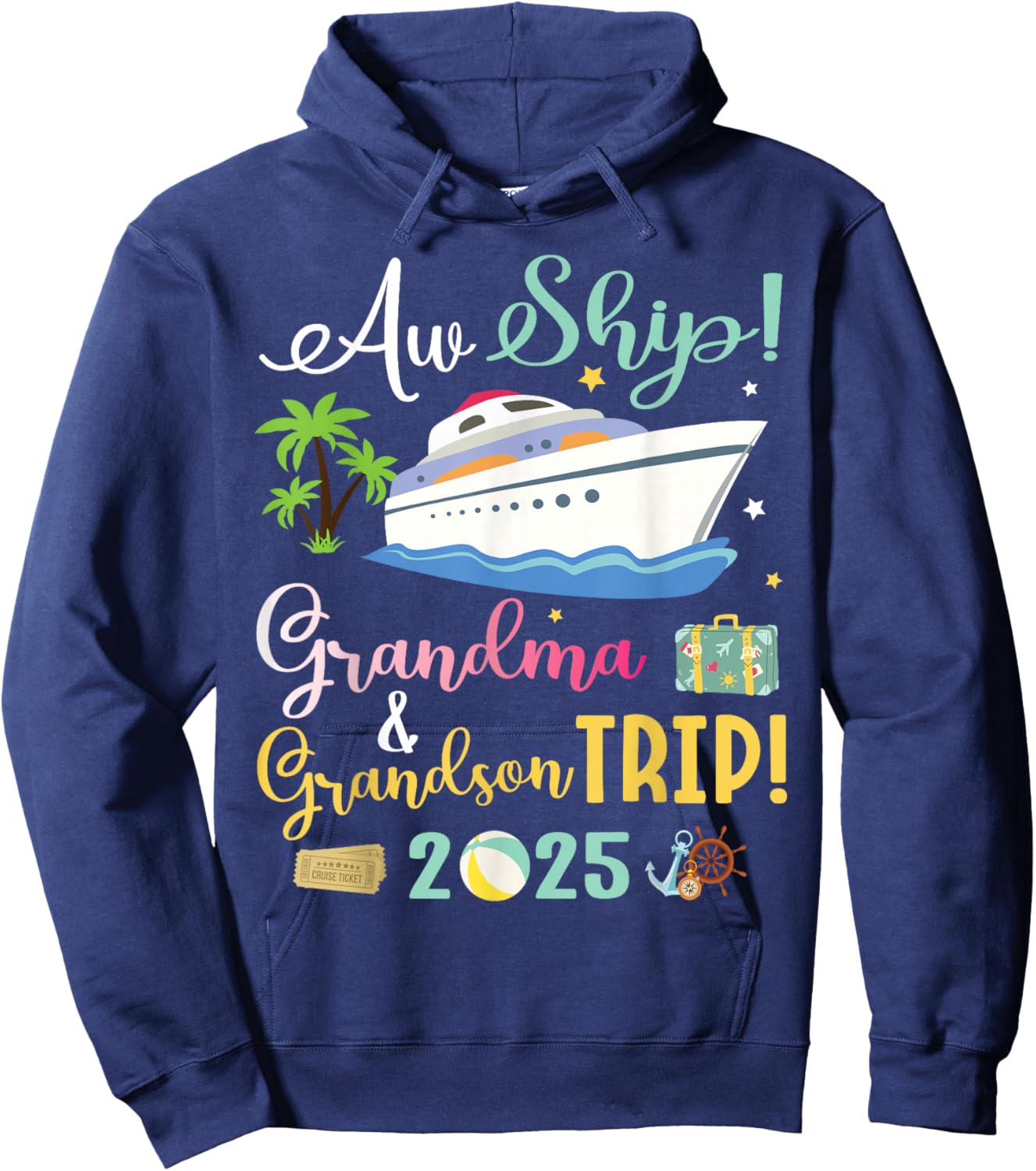 Aw Cruise Ship Grandma & Grandson Trip 2025 Family Vacation Hoodie - Hoodie | Navy