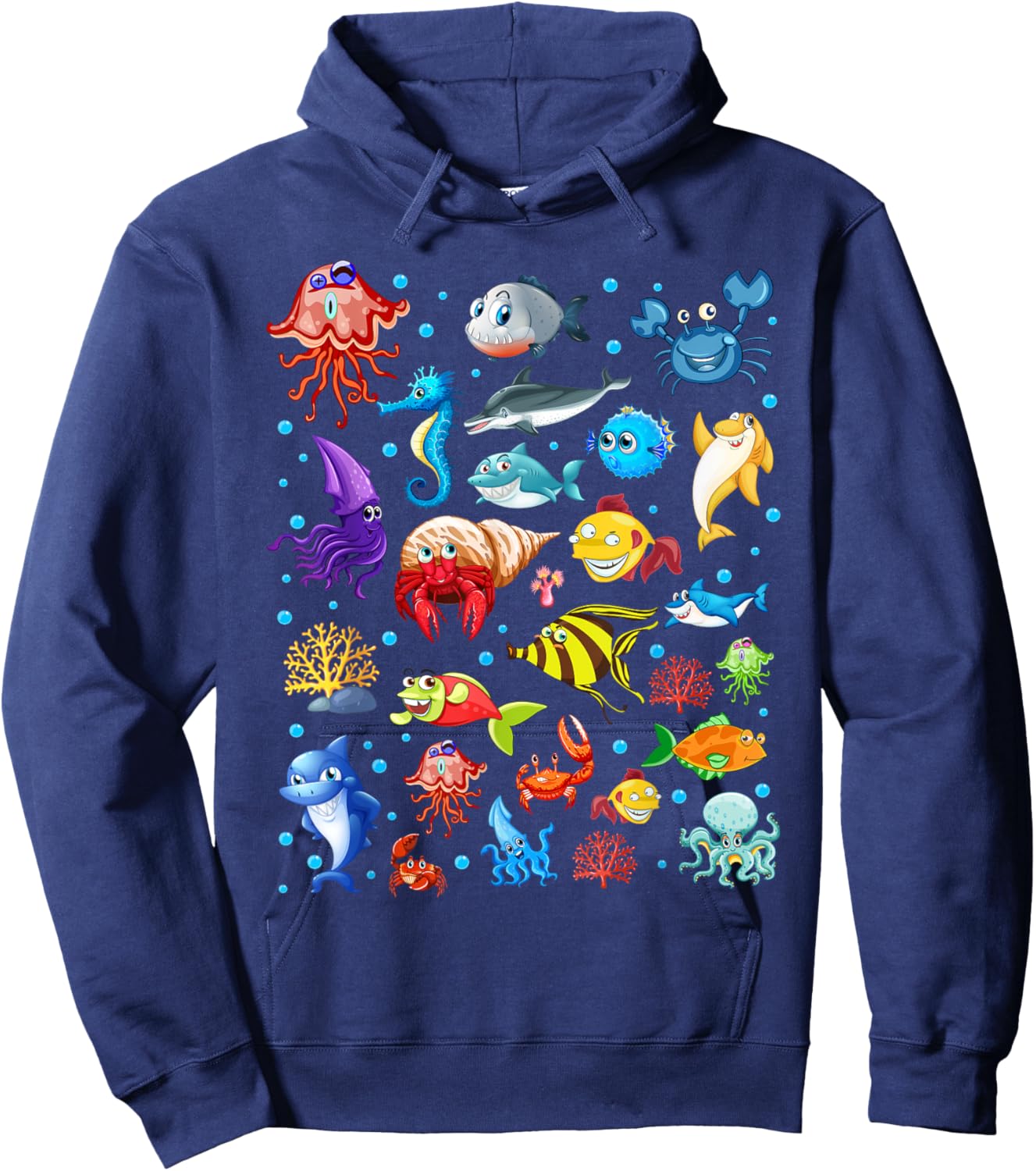 Cute Sea Animals Kids Children Ocean Creatures Clownfish Hoodie - Hoodie | Navy