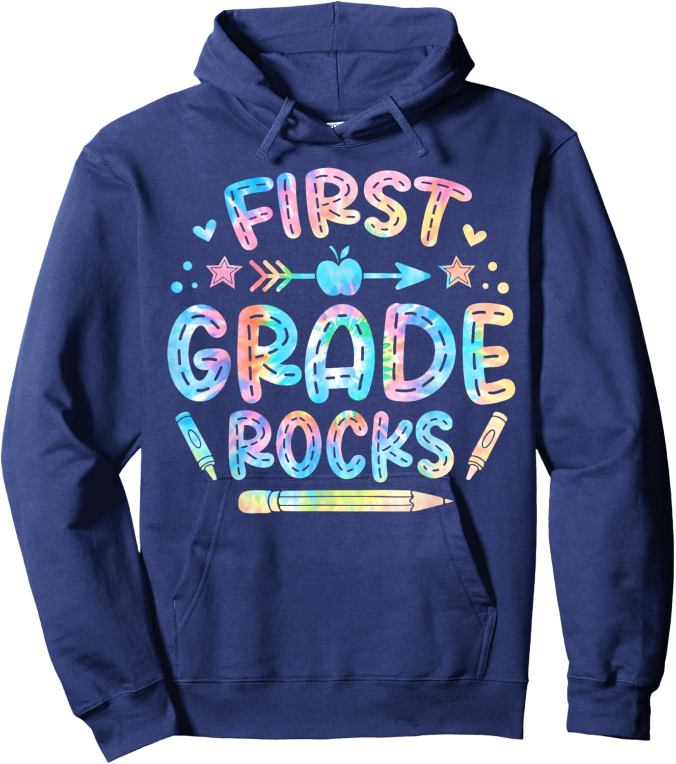 1st Grade Rocks First Grade Back To School Teacher Tie Dye Women Kids Hoodie - Hoodie | Navy