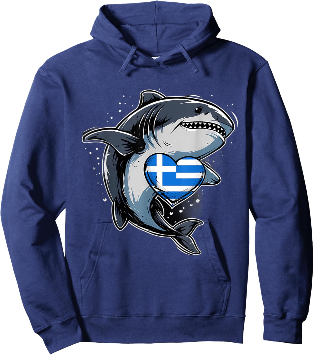 Greece Flag Greek Pride Heart Shark Greek Roots Hellenic Hoodie - Hoodie | Navy