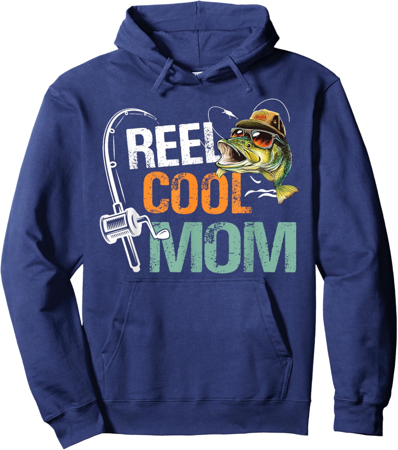Reel Cool Mom Fishing Mom Birthday Vintage Hoodie - Hoodie | Navy