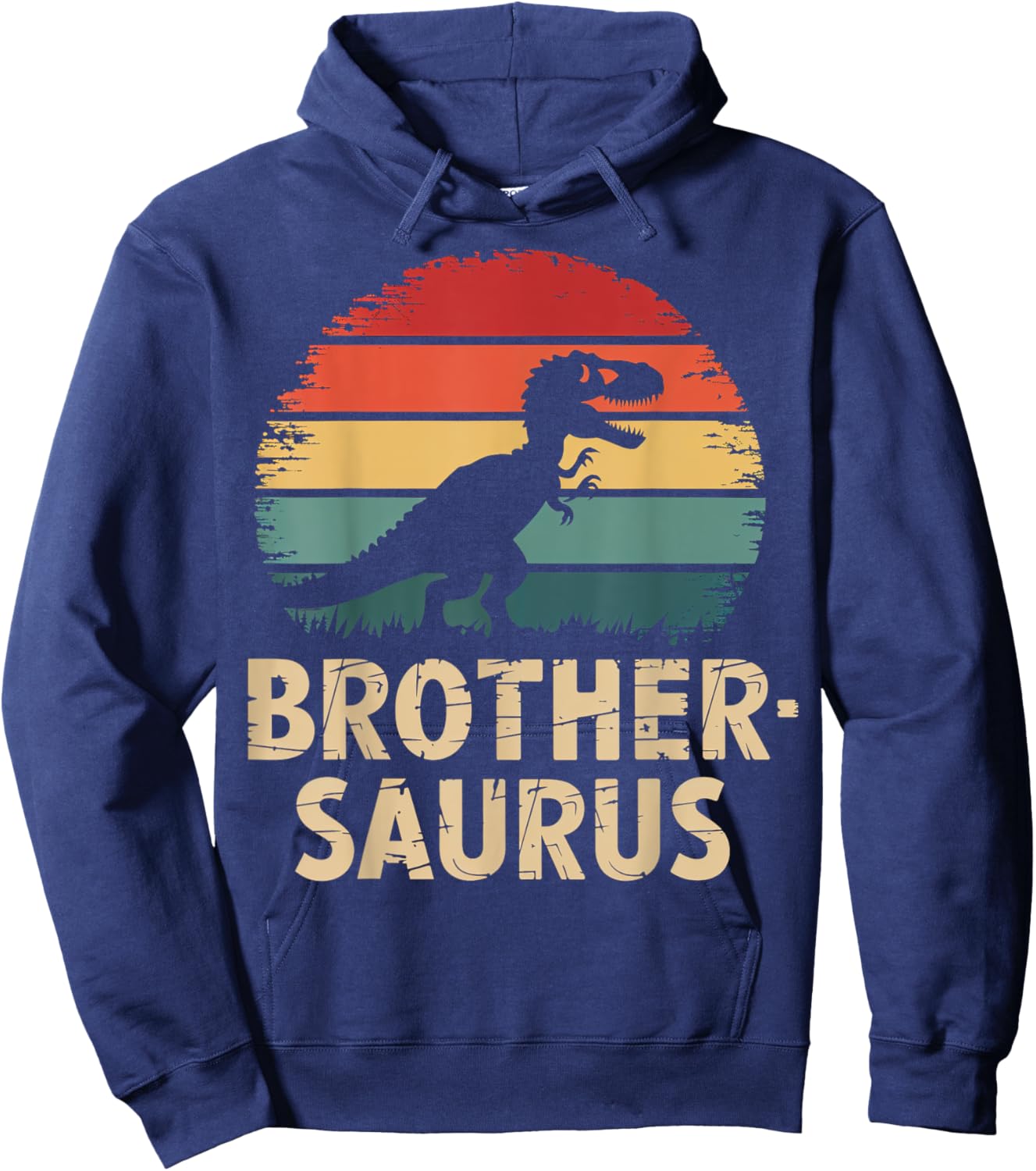 Retro Brothersaurus Dinosaur Rainbow Sunset T-Rex Design Hoodie - Hoodie | Navy