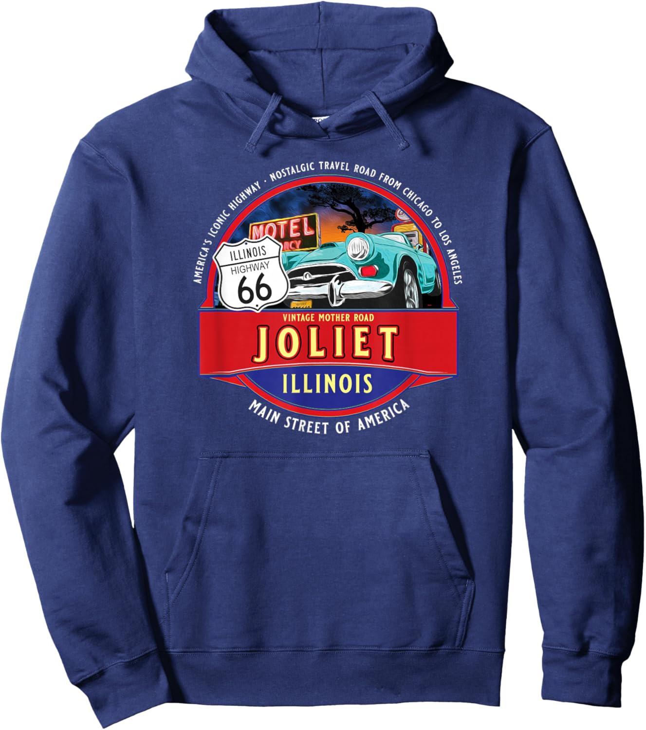 Retro Joliet Illinois Iconic Highway 66 Road Trip Souvenir Hoodie - Hoodie | Navy